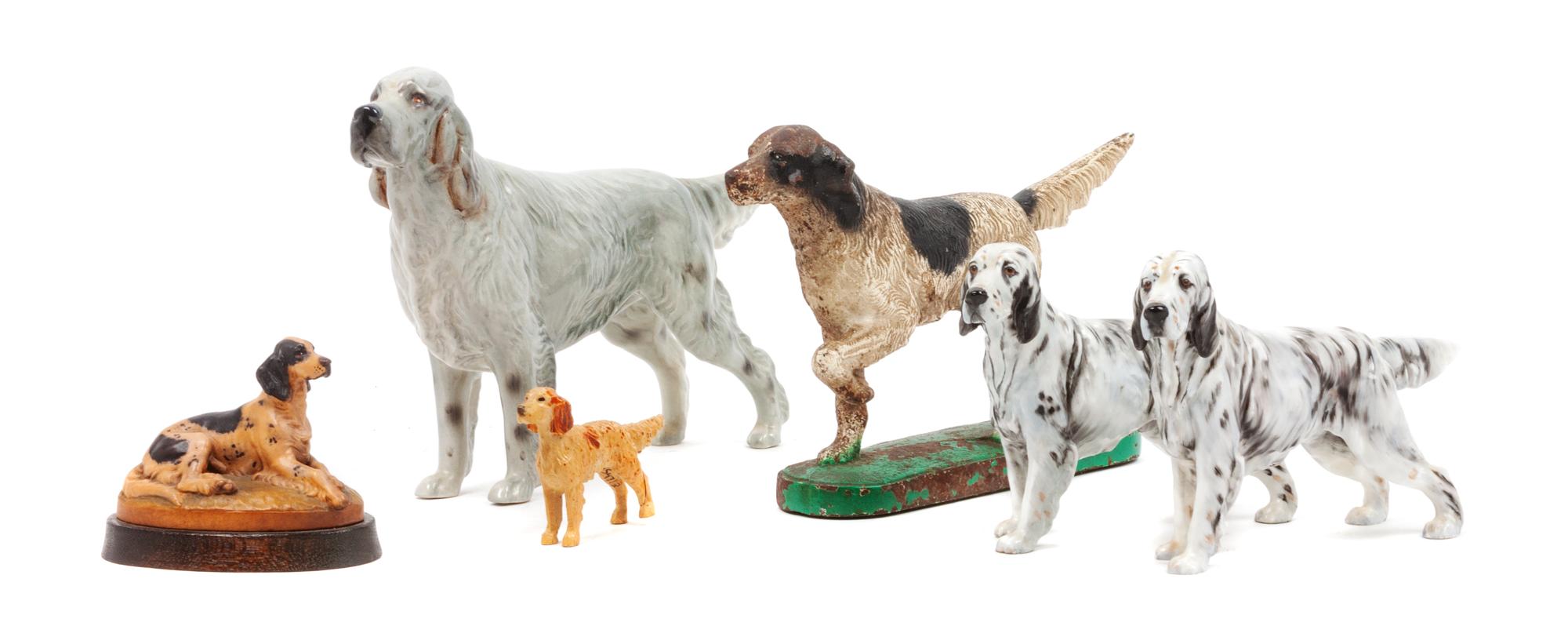 A Group of Six English Setter Figures Width of widest 9 inches.