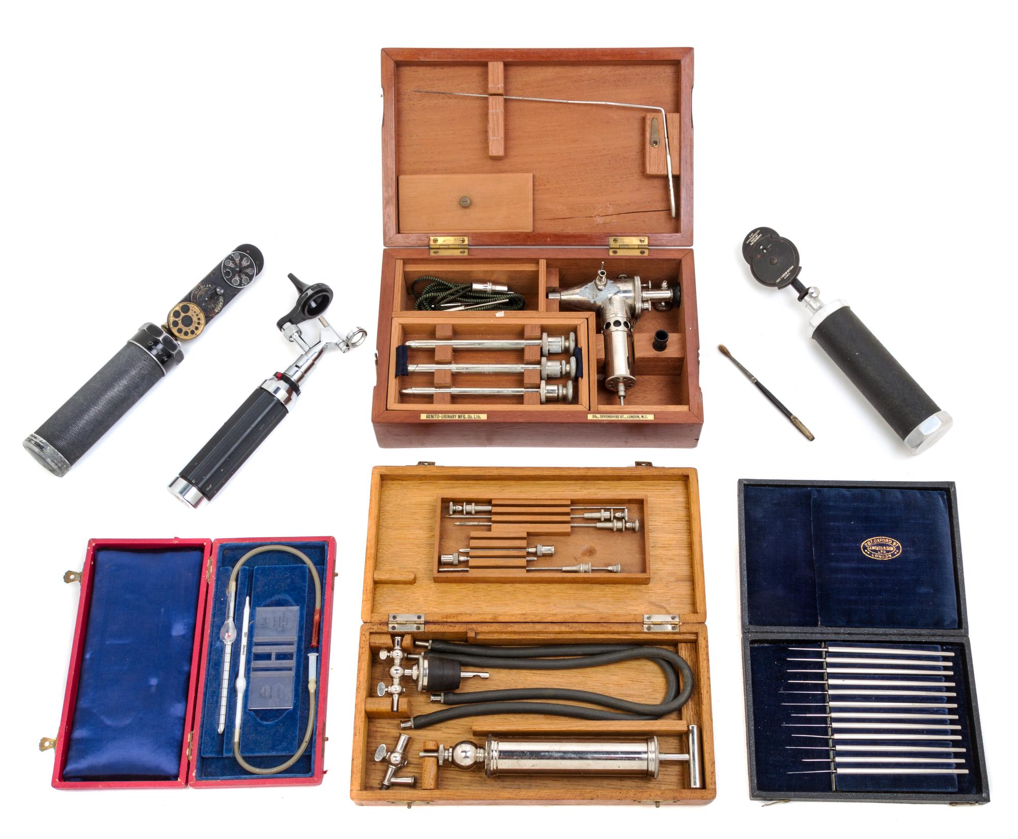 A Group of Medical Devices Width of largest case 13 1/2 inches. — EARLY 20TH CENTURY AND LATER