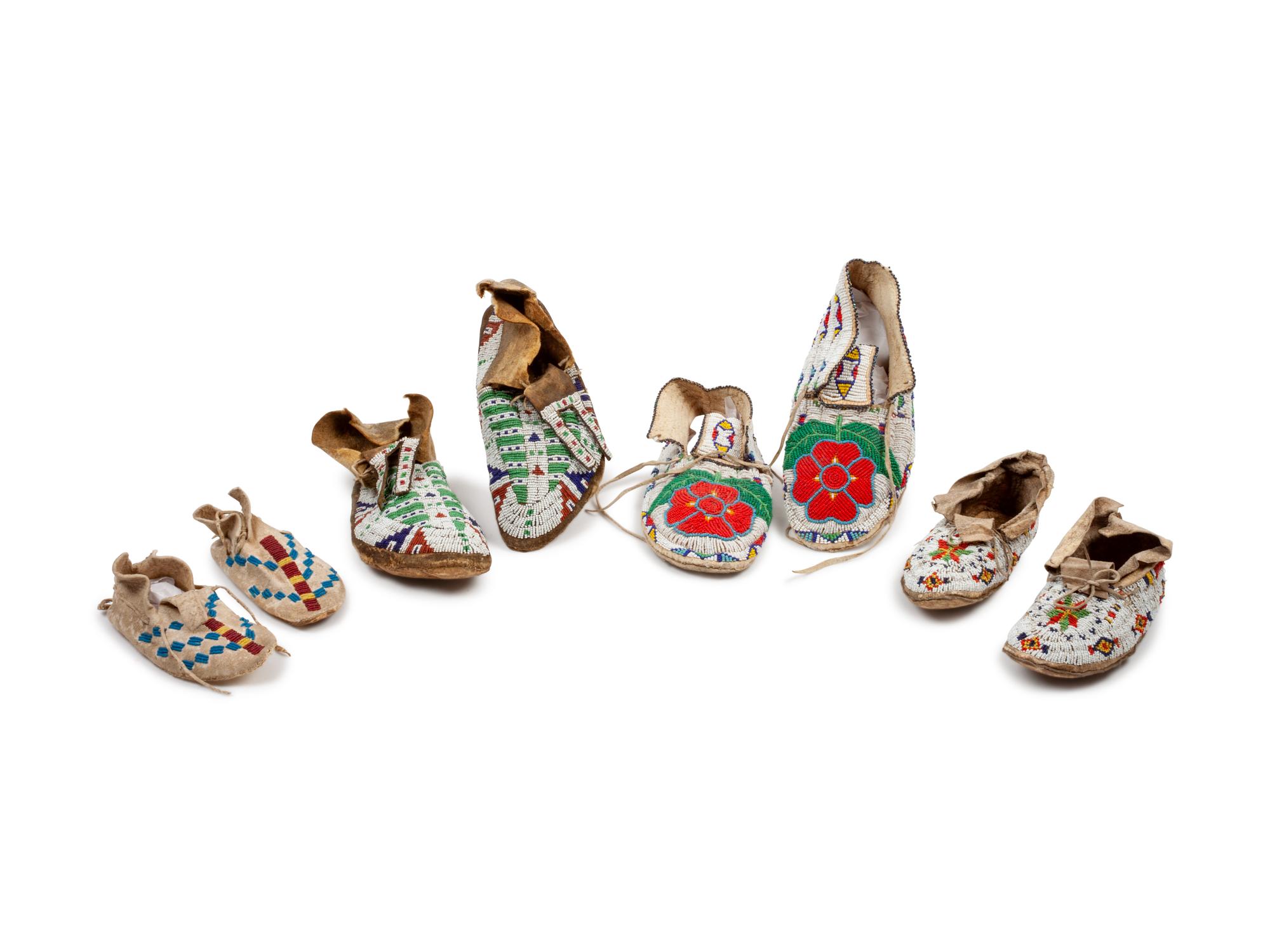 Plains Beaded Hide Moccasins, group of four