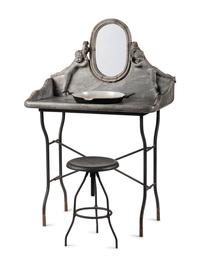 An Art Nouveau Putti-Carved Marble and Iron Figural Washstand