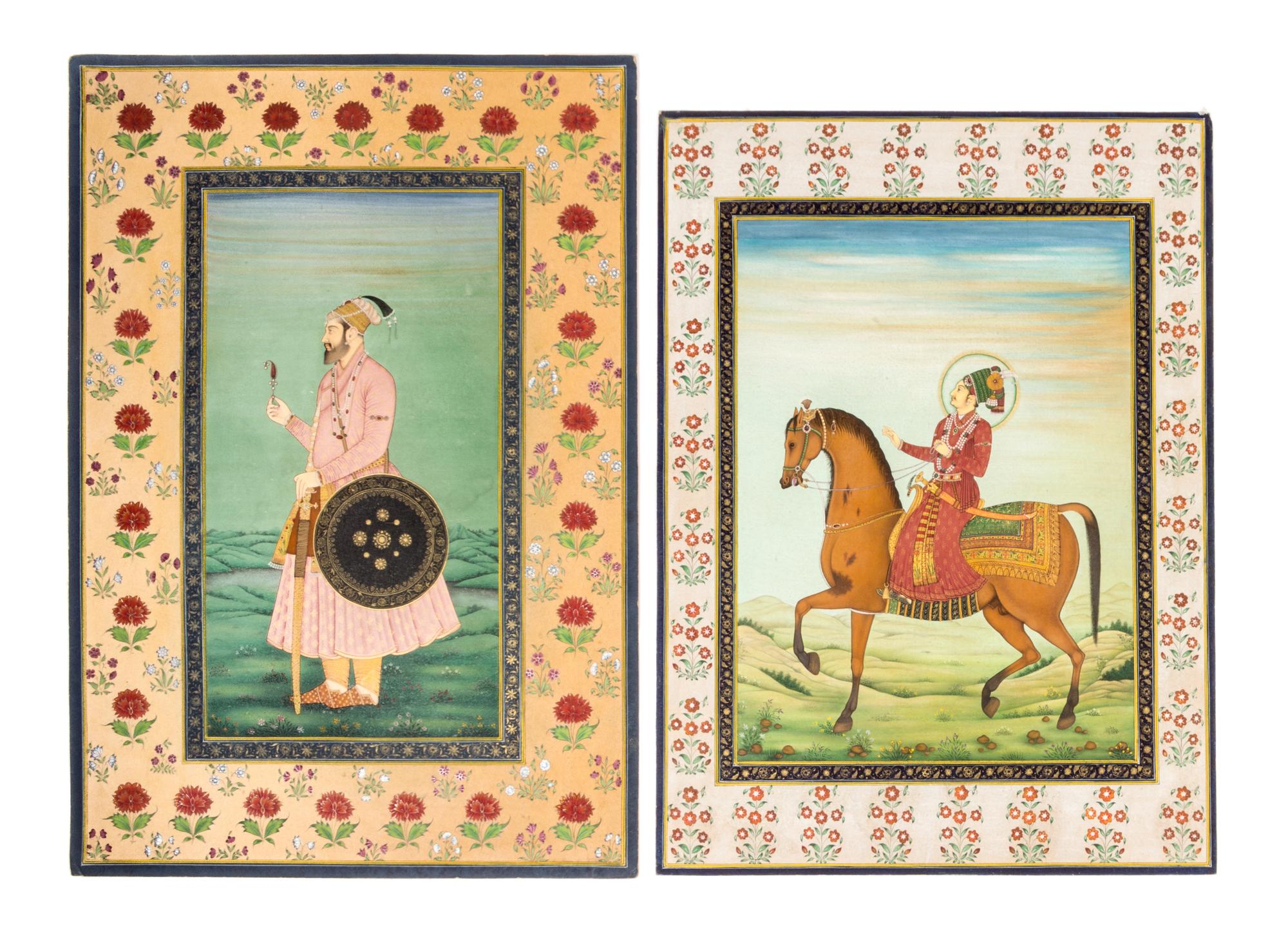 Seven Mughal Paintings Largest 19 1/4 x 13 3/8 inches (image).