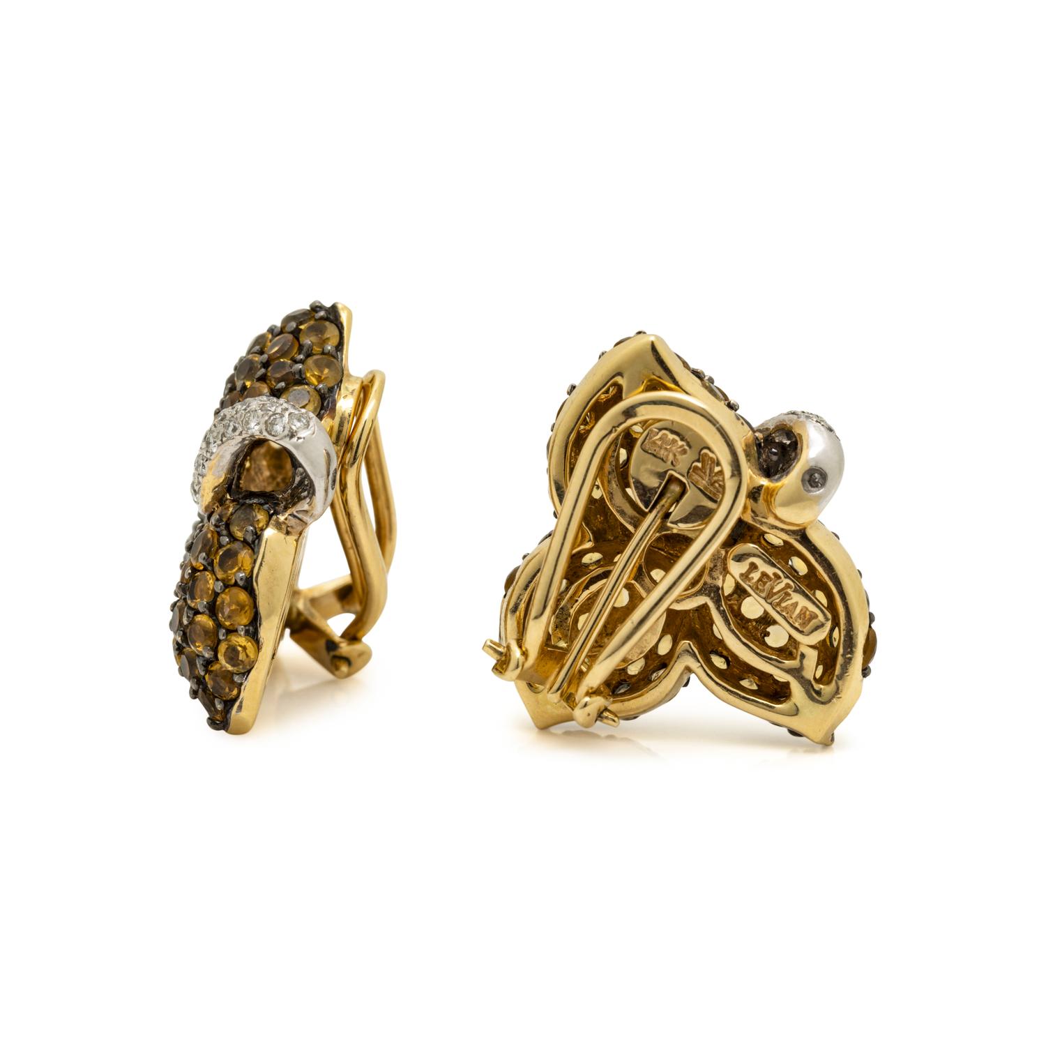 LE VIAN, COLORED STONE AND DIAMOND EARCLIPS