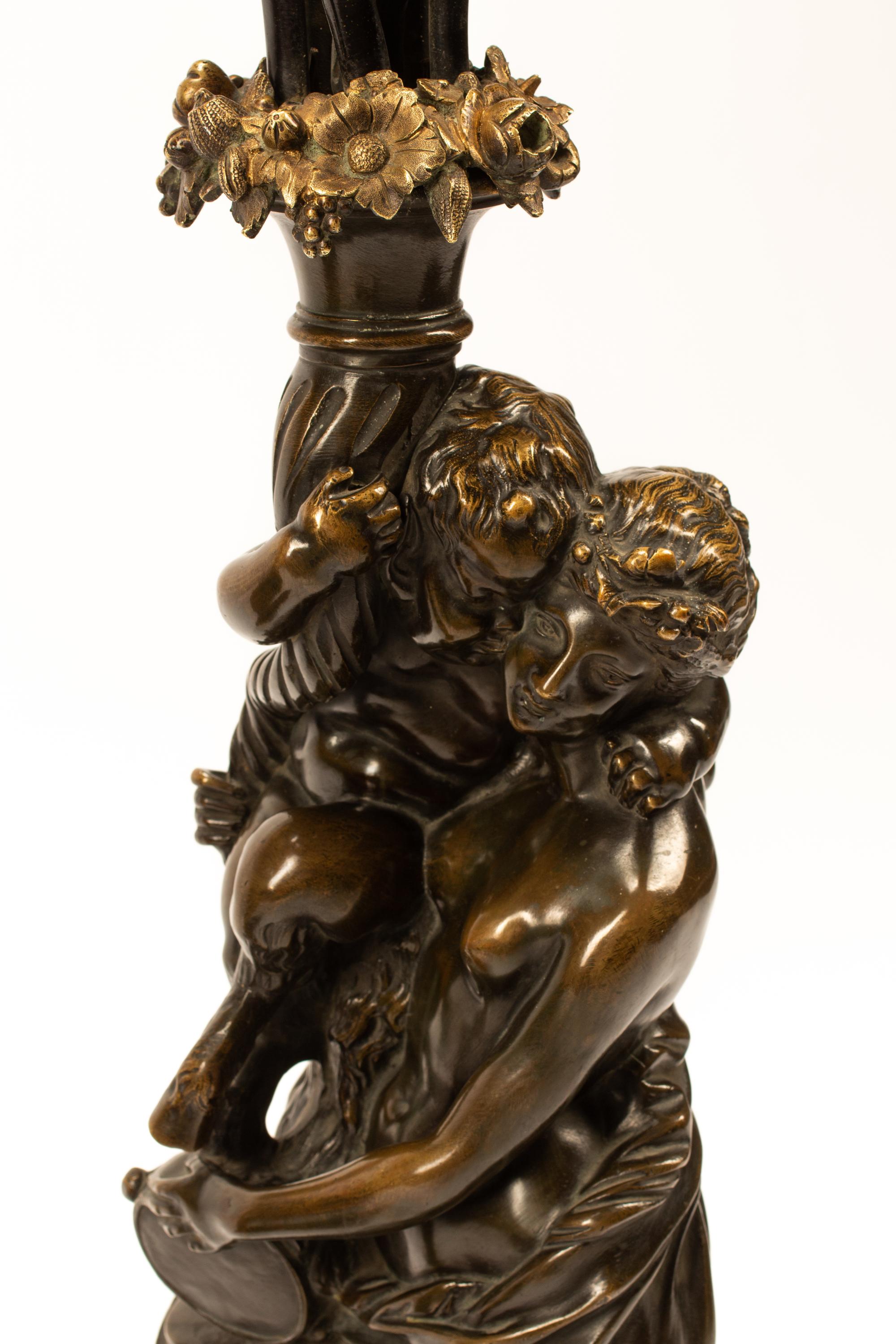 A Pair of Patinated Bronze Figural Groups After Clodion