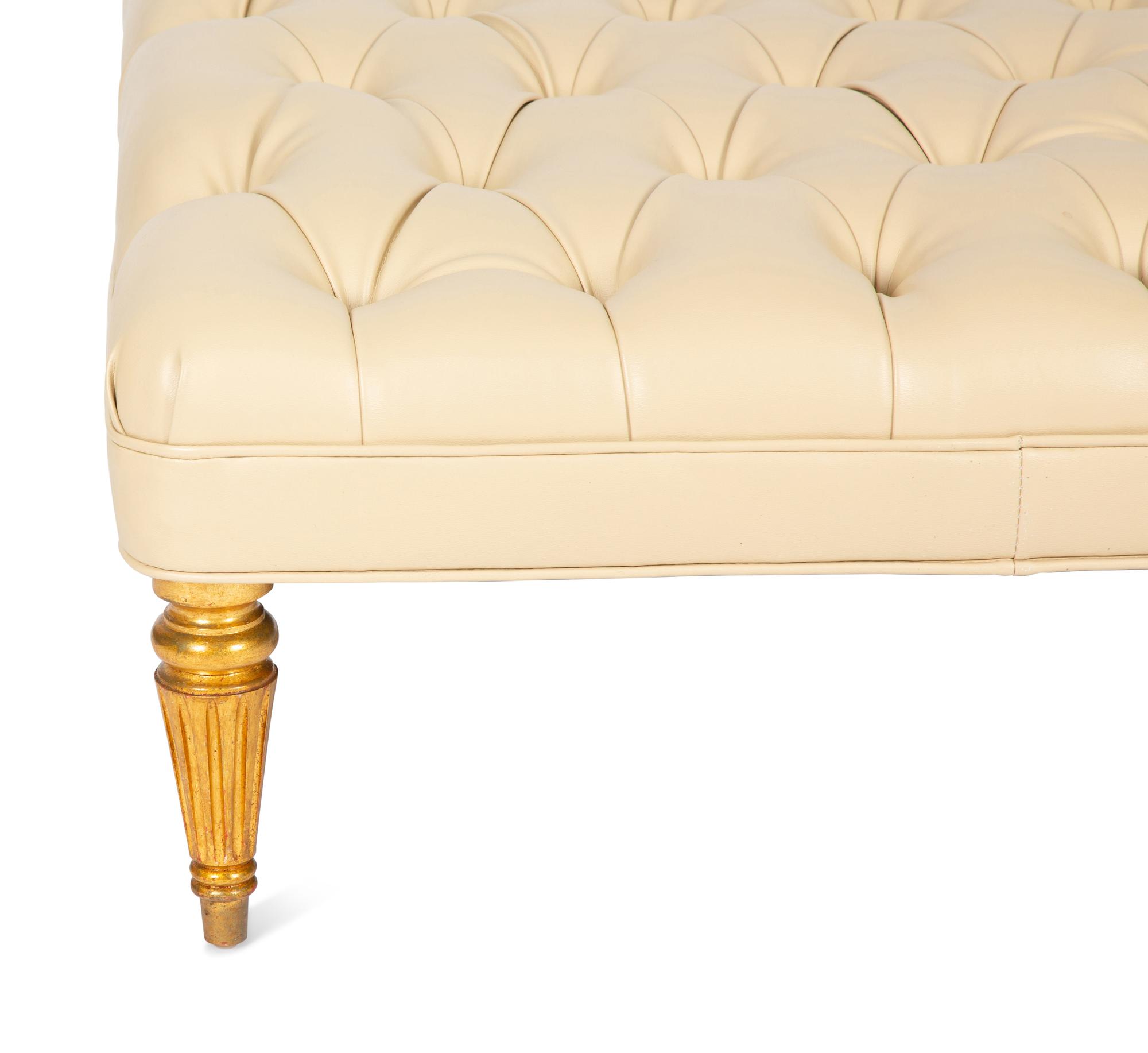 A Louis XVI Style Giltwood and Button Tufted Upholstered Ottoman