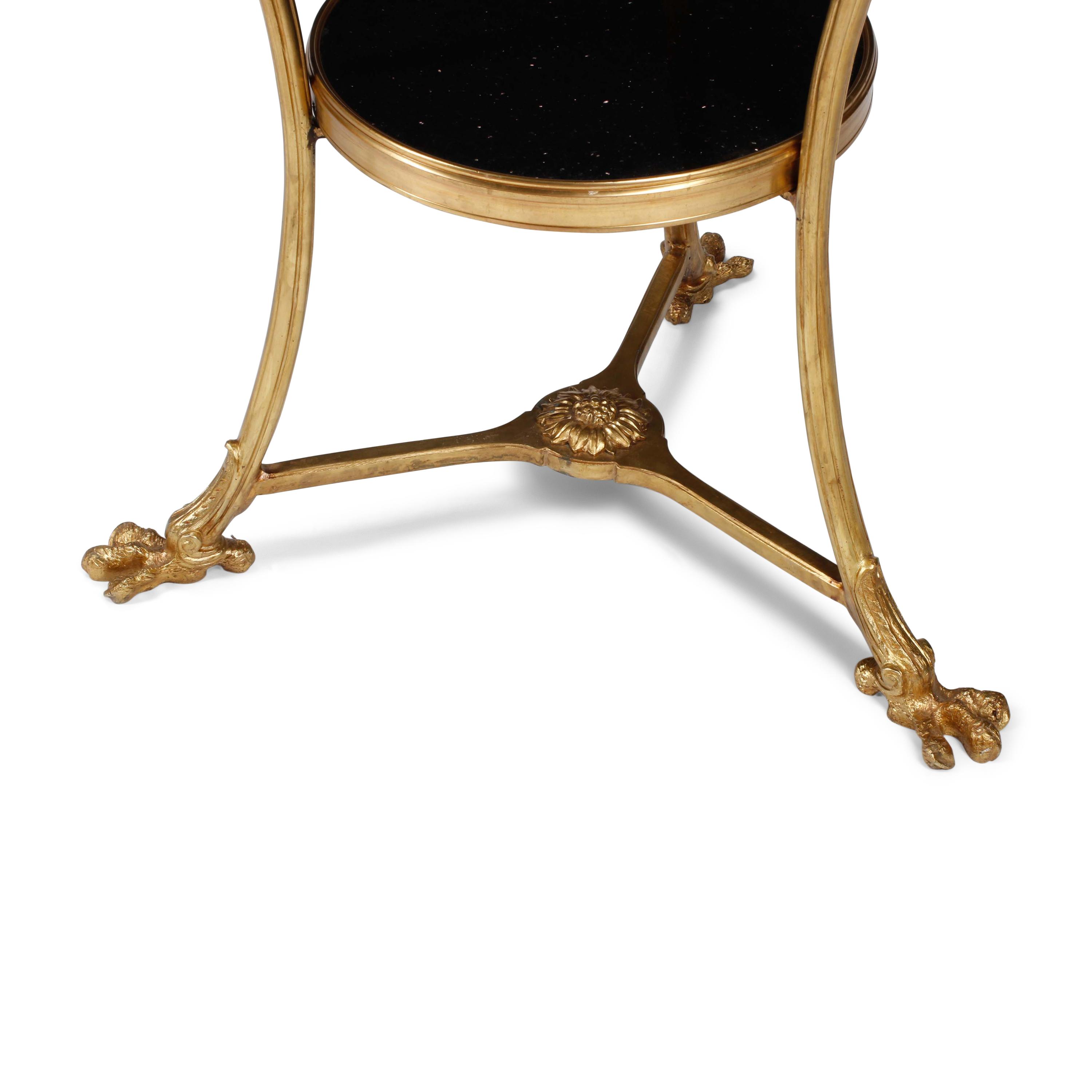 A Pair of Empire Style Gilt Bronze and Black Granite Guéridons