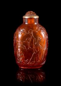 A Carved Amber Snuff Bottle Height 2 3/4 inches. — QIANLONG PERIOD (1736-1795)