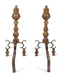 A Pair of Federal Style Brass Baluster Andirons