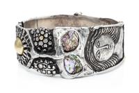 A Sterling Silver, 18 Karat Yellow Gold, Abalone and Diamond Bracelet, Walter Schluep, Circa 1993, 70.60 dwts.