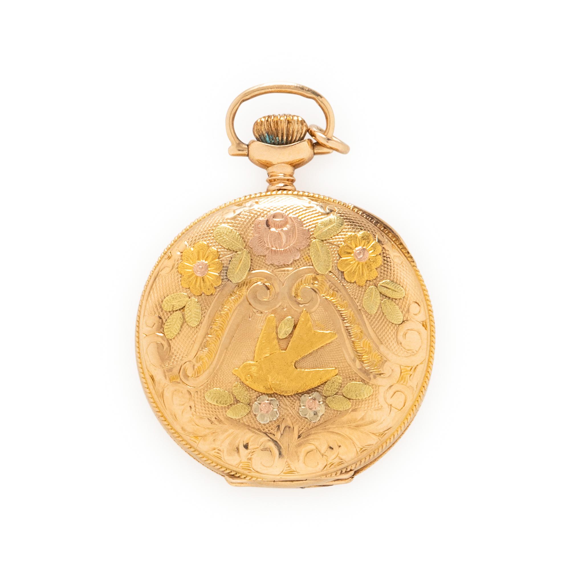 ELGIN, TRICOLOR GOLD HUNTER CASE POCKET WATCH