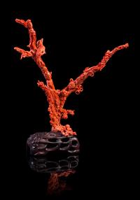 A Large Red Coral Figural Group Height 13 inches. — LATE QING DYNASTY/REPUBLIC PERIOD