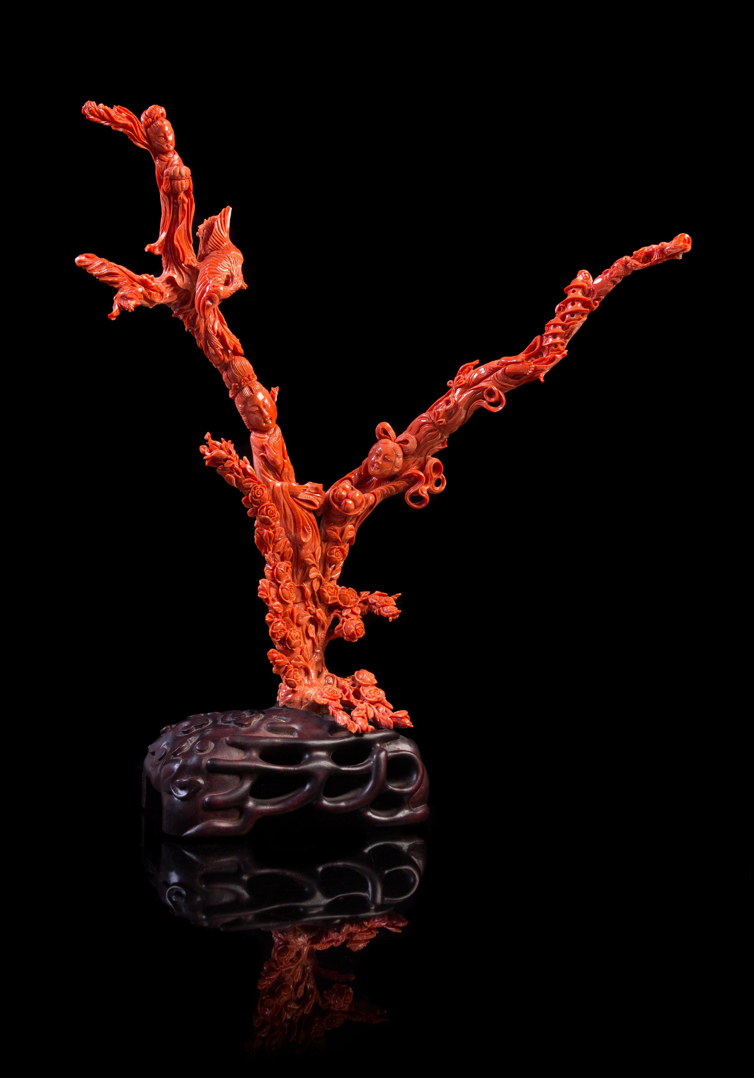 A Large Red Coral Figural Group Height 13 inches. — LATE QING DYNASTY/REPUBLIC PERIOD