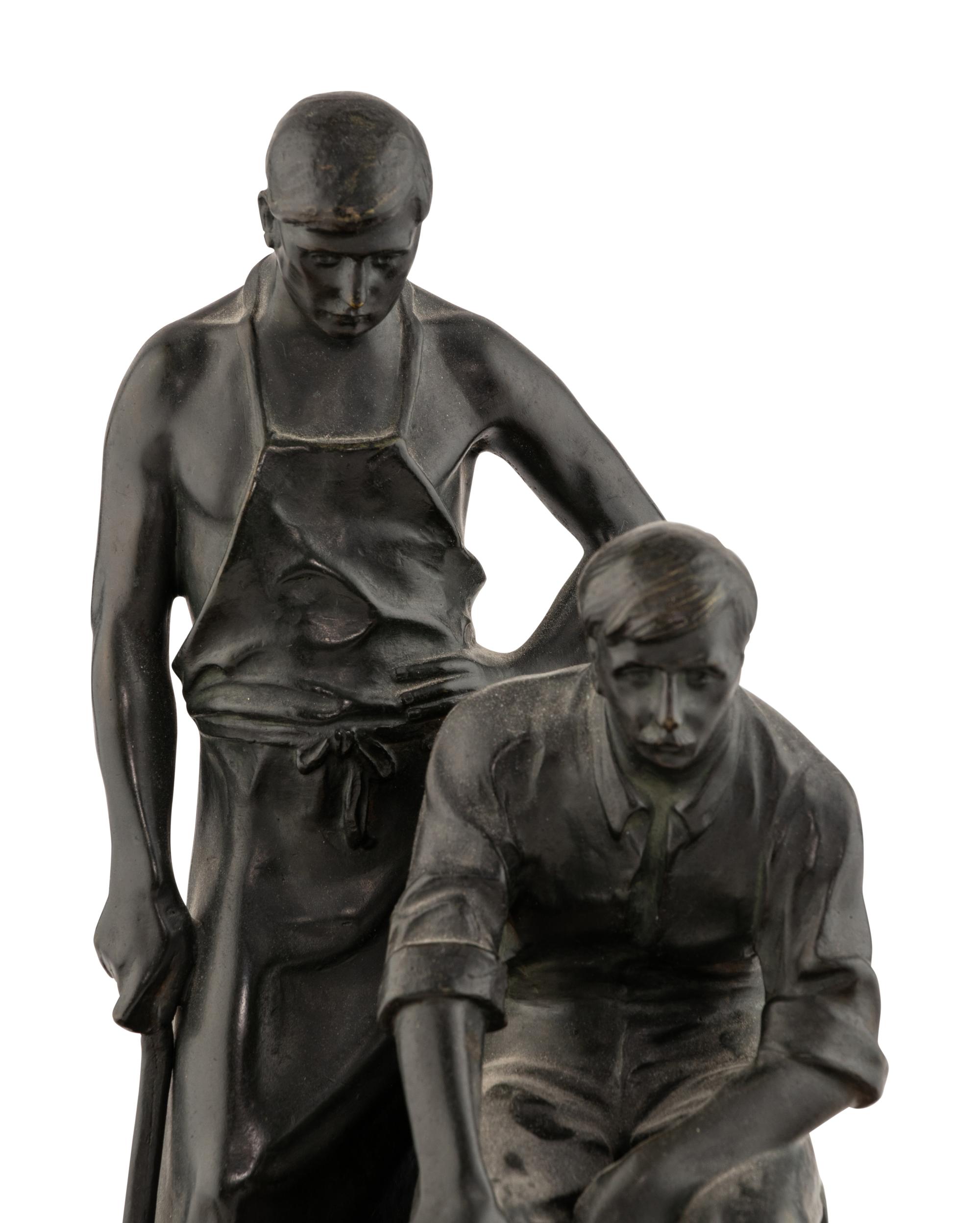 A Carl Brose Bronze and Marble Inkwell