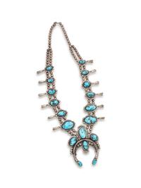 Navajo Silver and Turquoise Squash Blossom Necklace
