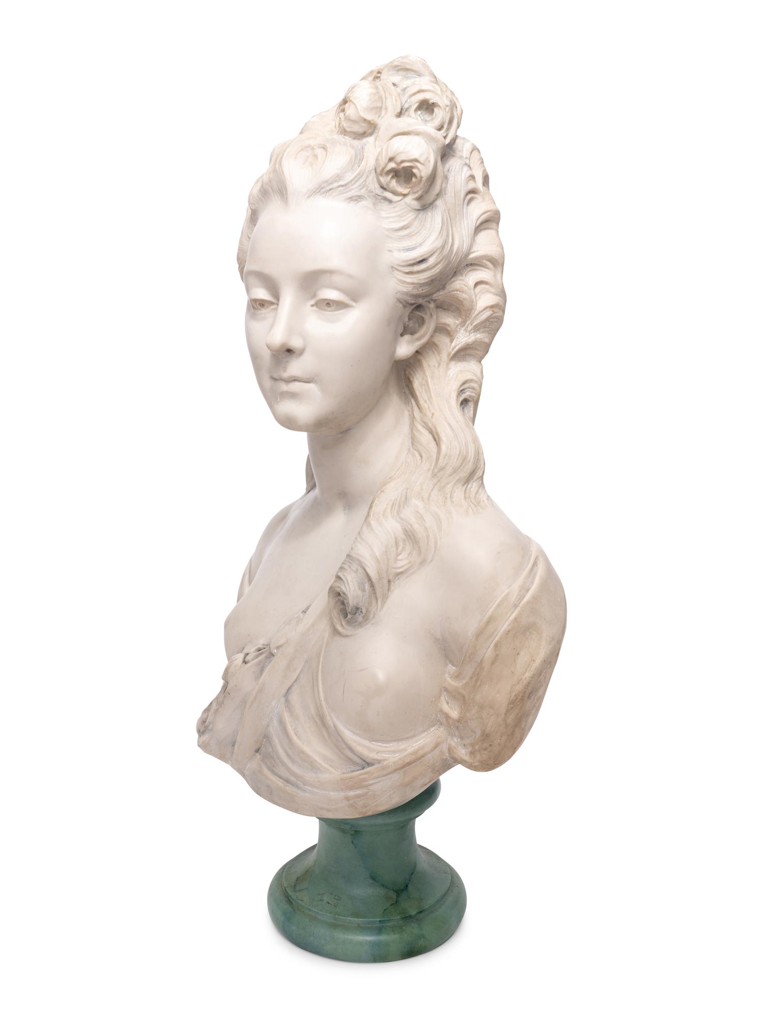A Painted Composition Bust of a Young Woman After Jean-Jacques Cafffieri