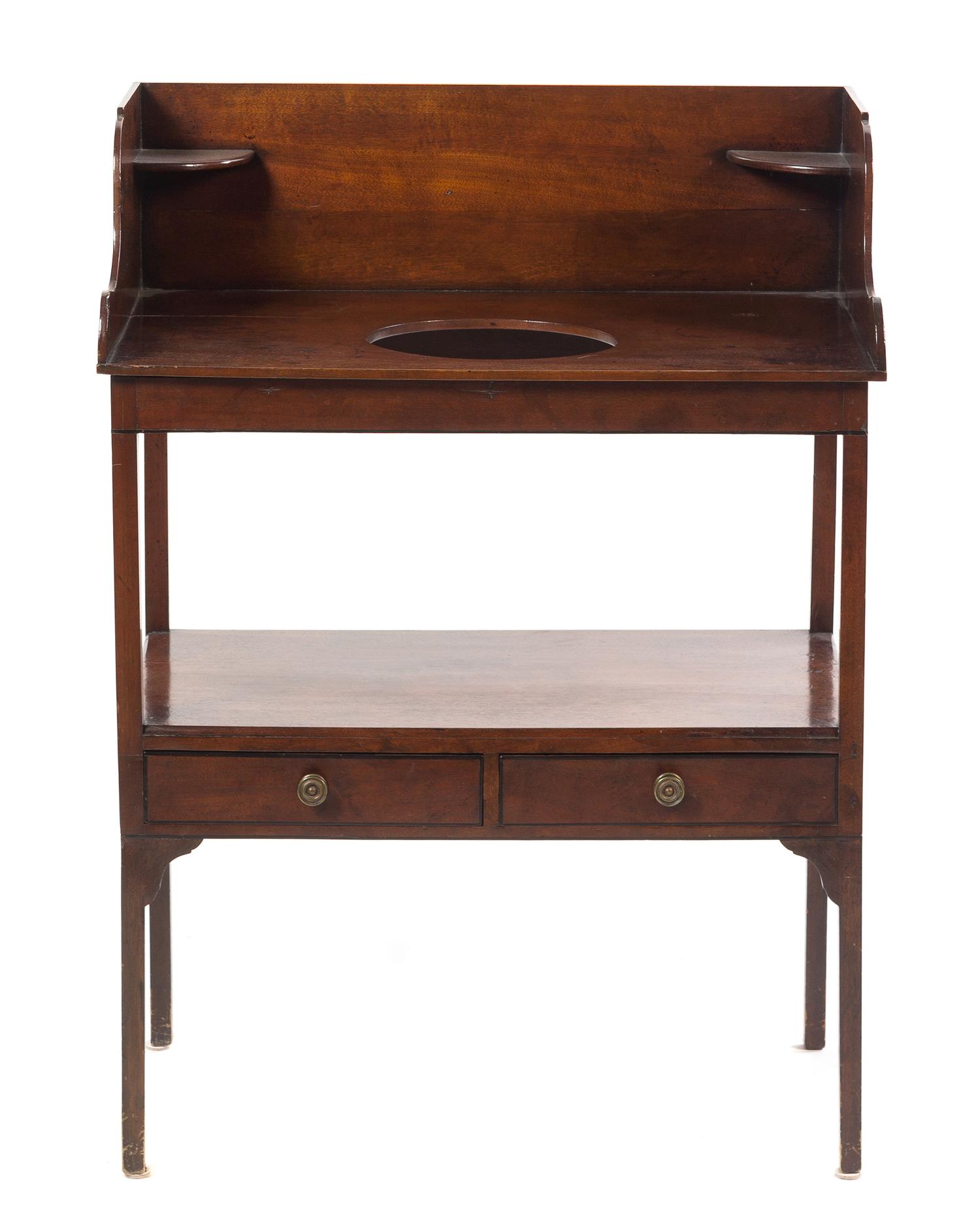 A George III Mahogany Wash Stand Height 38 1/2 x width 28 x depth 18 1/2 inches.