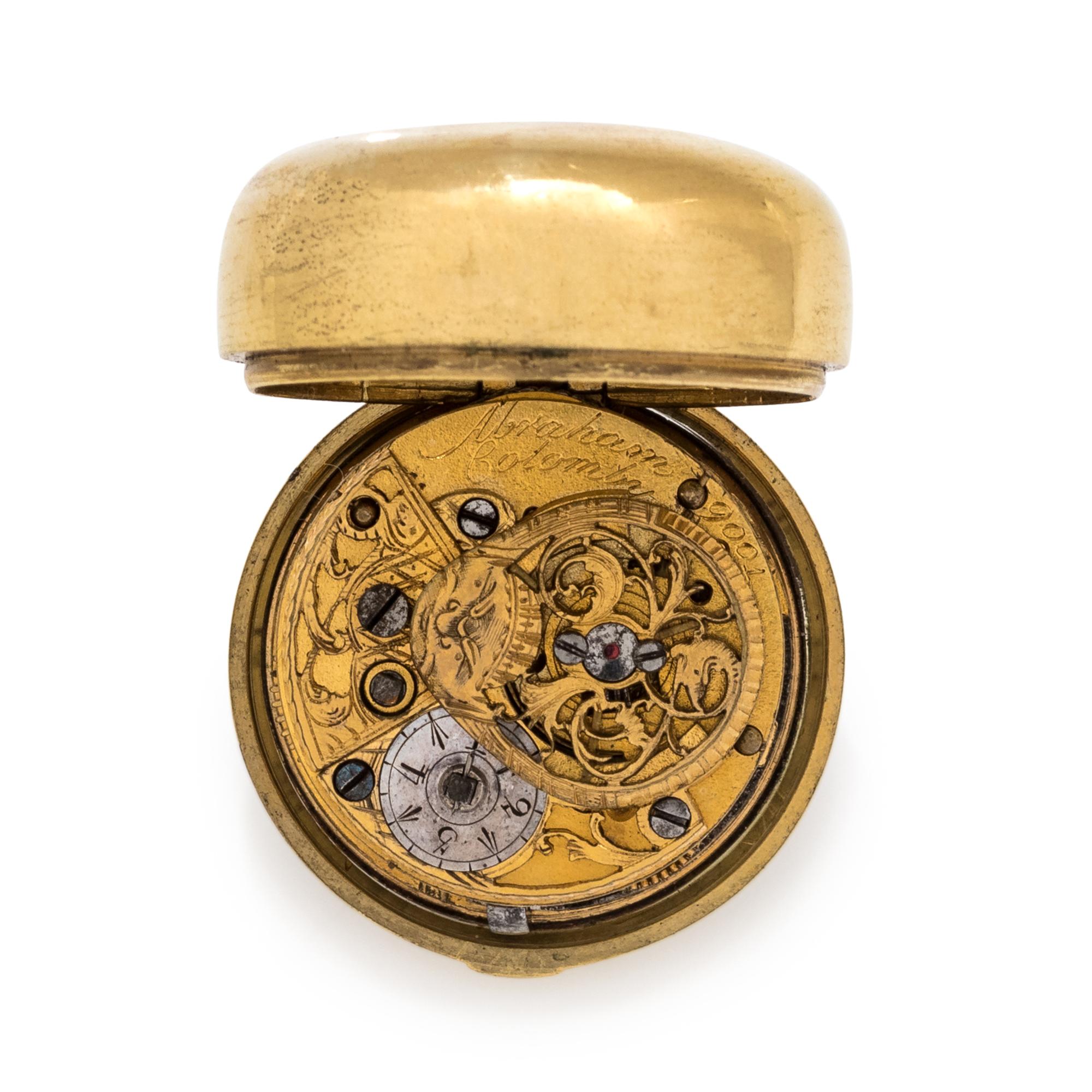 ABRAHAM COLOMBY, PASTE AND ENAMEL OPEN FACE POCKET WATCH