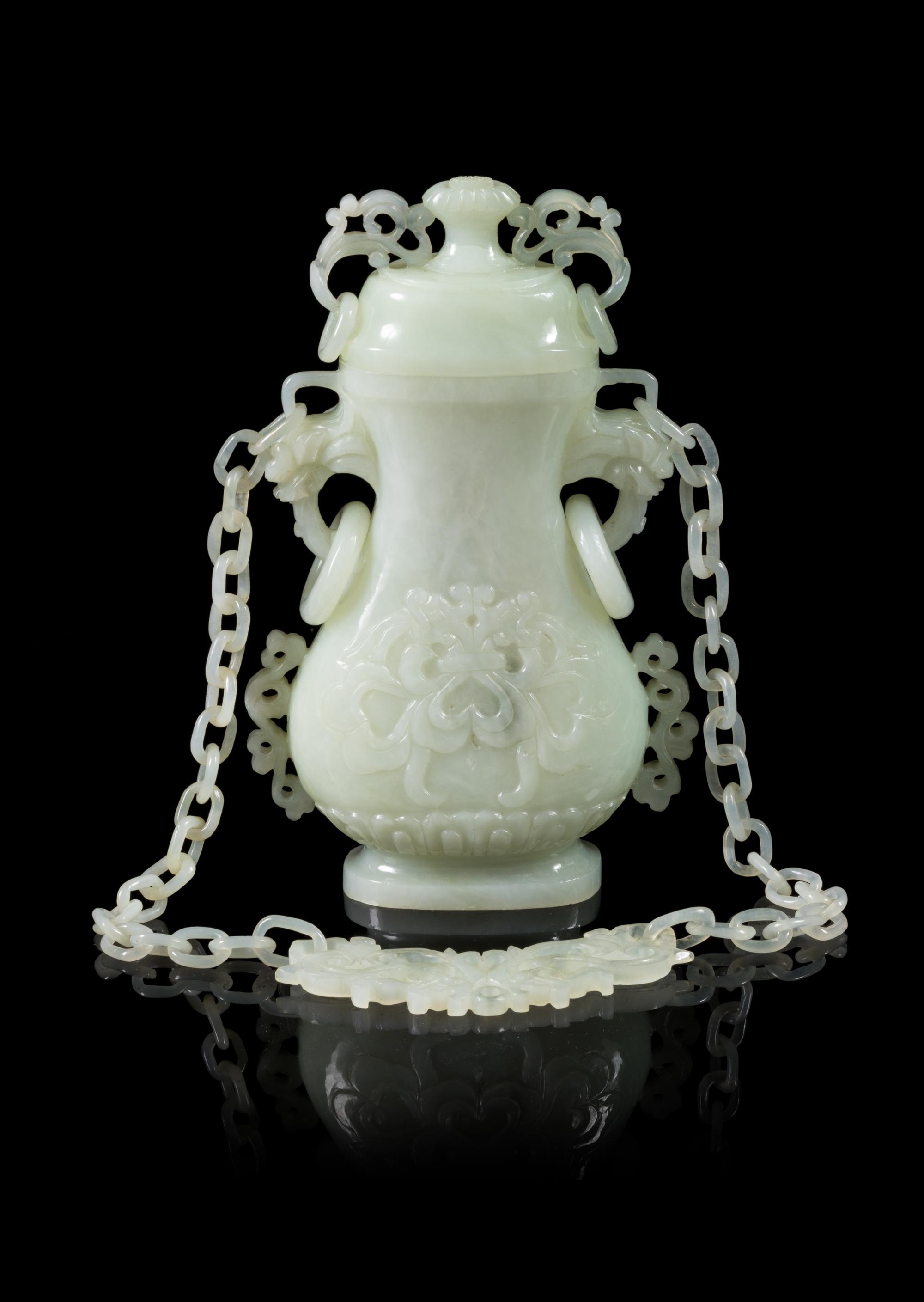 A Celadon Jade Covered Vase Height of vase 4 1/2 inches. — 20TH CENTURY