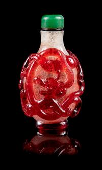 A Fine Red Overlay 'Snowstorm' Glass Snuff Bottle Height 2 5/8 inches. — PROBABLY IMPERIAL, ATTRIBUTED TO THE PALACE WORKSHOPS, 1740-1820