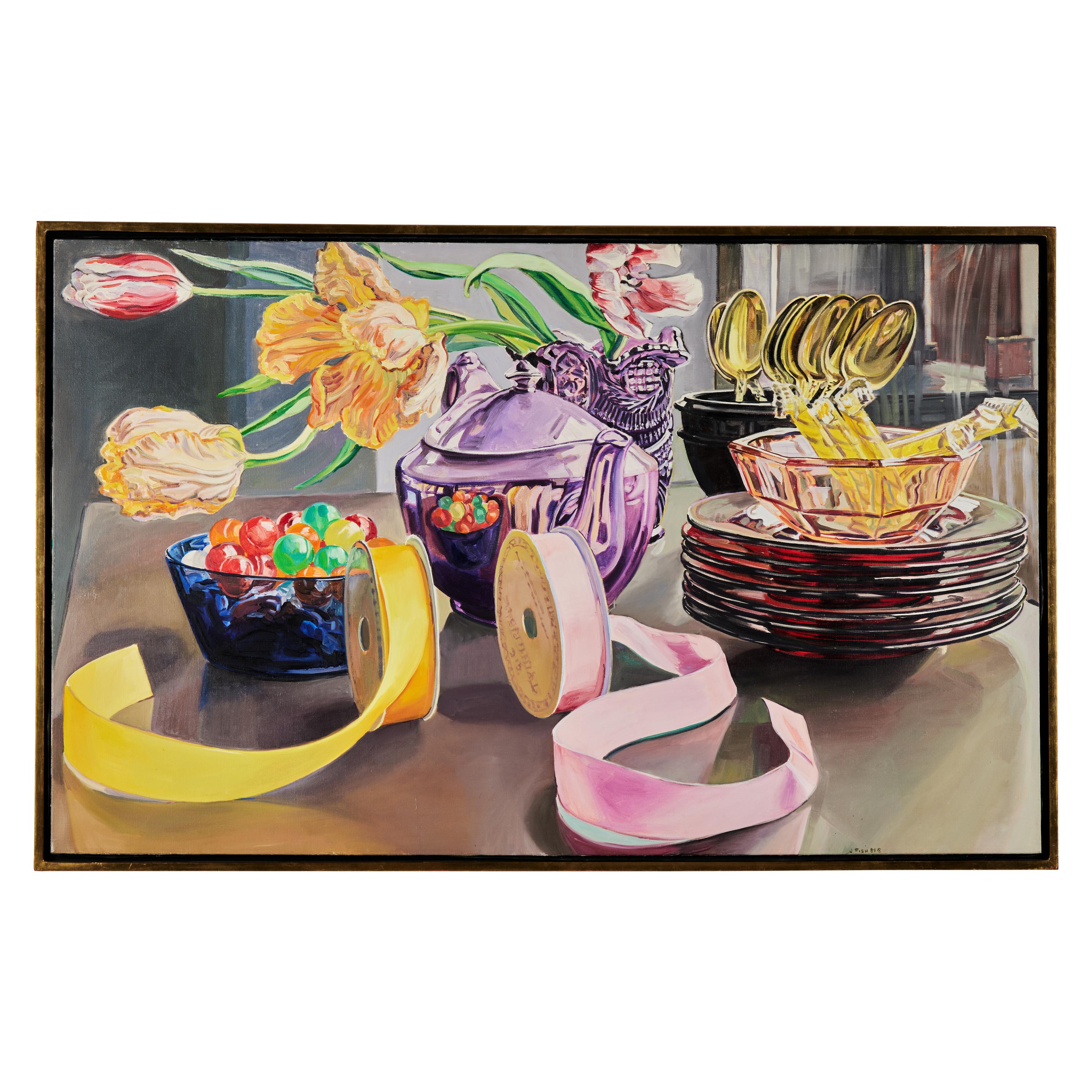 Janet Fish (American, 1938-2025) — Pink Ribbon and Yellow Ribbon, 1981