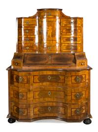 A German Parquetry Secretary Desk Height 75 x width 53 5/8 x depth 26 5/8 inches. — 18TH CENTURY