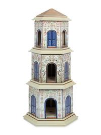 A Famille Rose Porcelain Three-Tier Pagoda