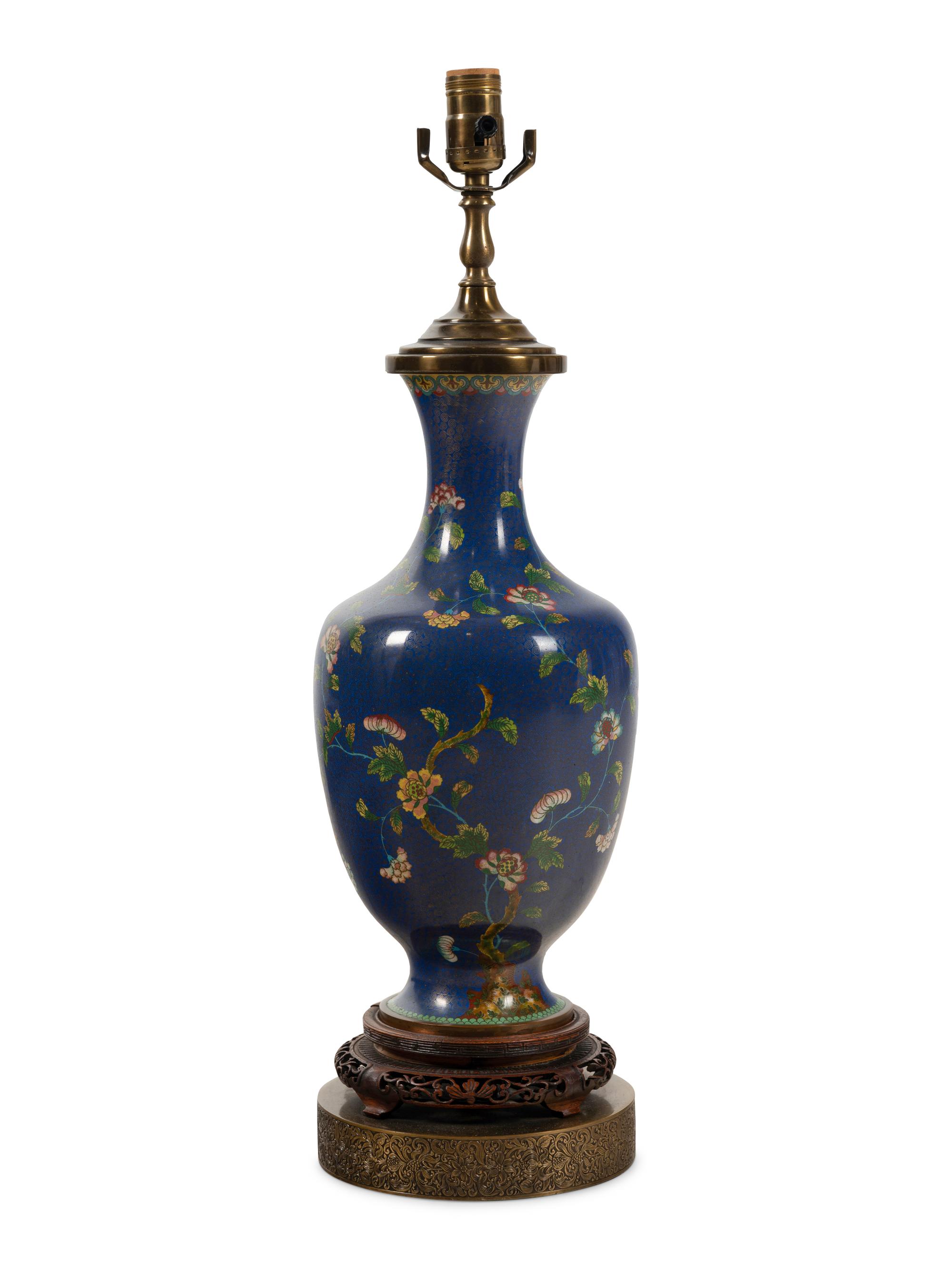 A Chinese Cloisonné Vase Mounted as a Lamp