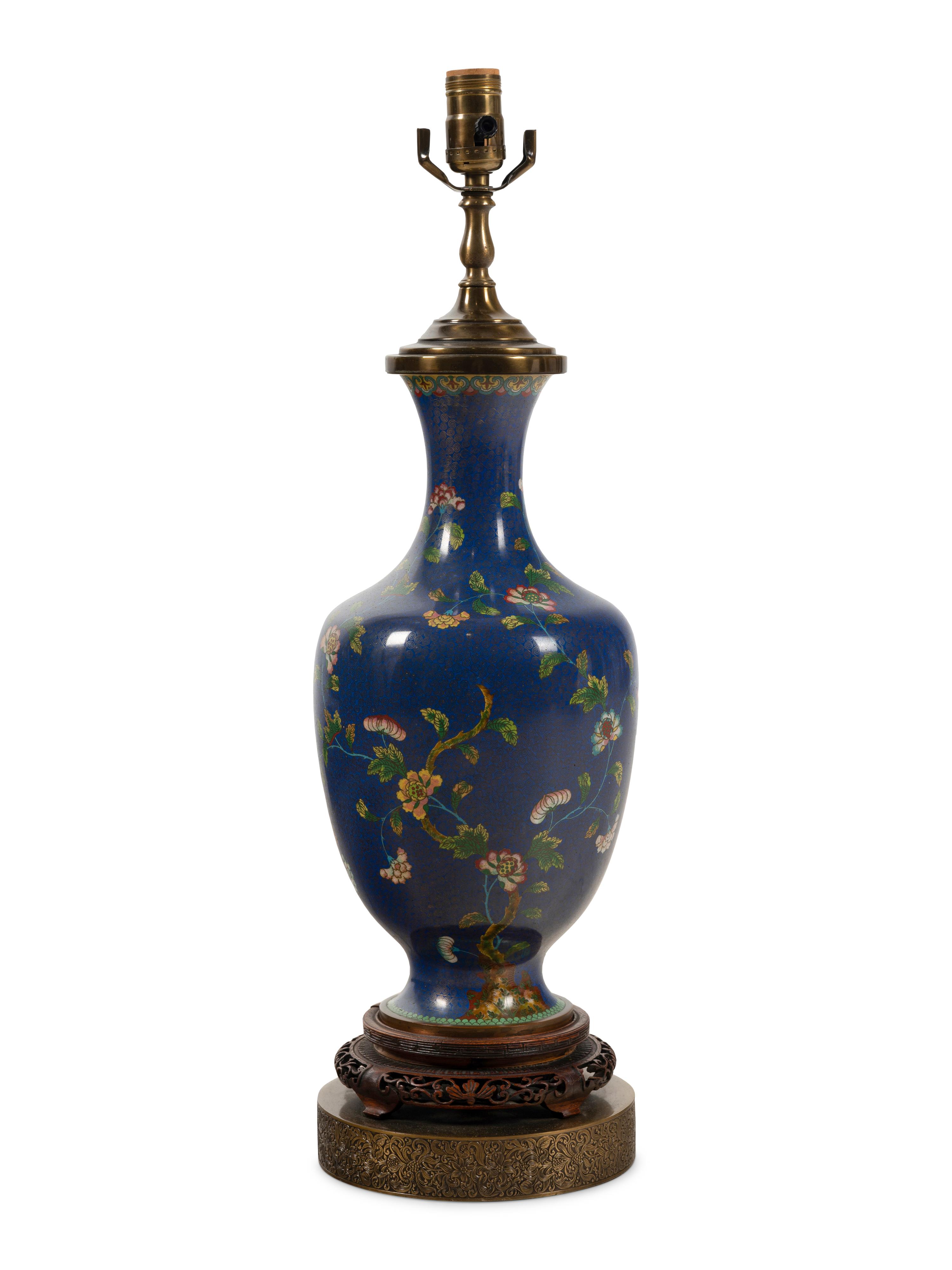 A Chinese Cloisonné Vase Mounted as a Lamp