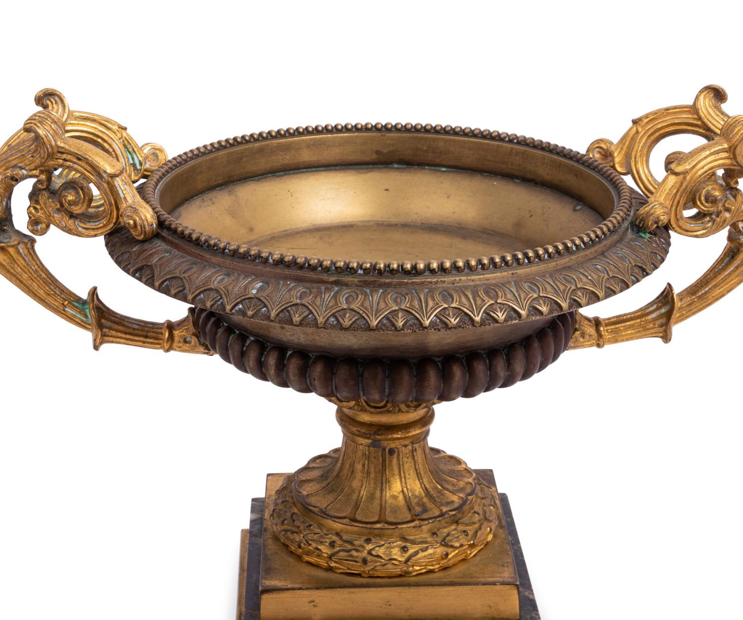 A Pair of Continental Gilt Bronze and Marble Tazze Ornaments