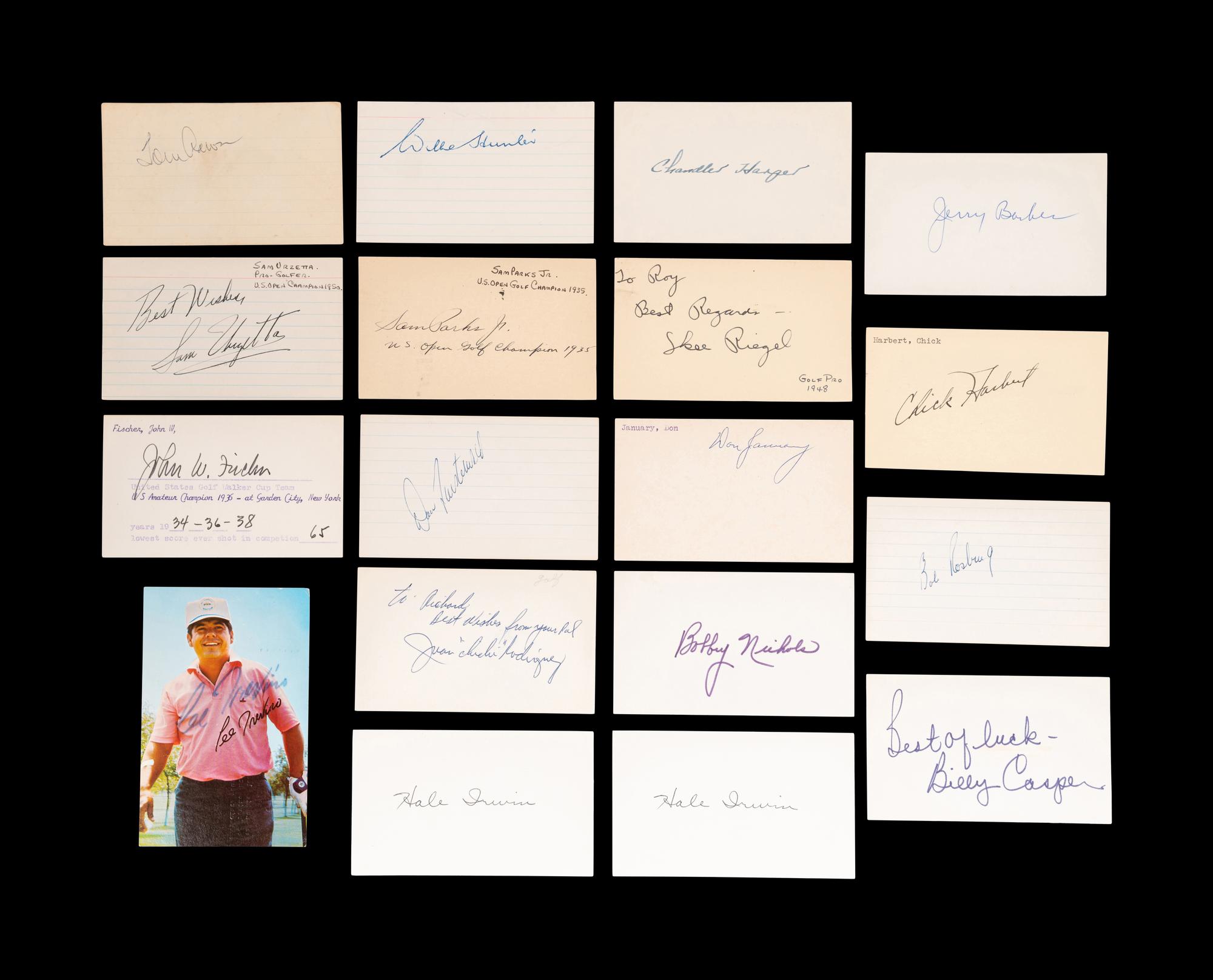 A Group of 17 Golf Champion and Hall of Fame Signed Autographs,