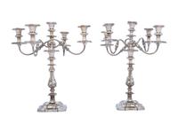 A Pair of English Silverplate Five-Light Candelabra