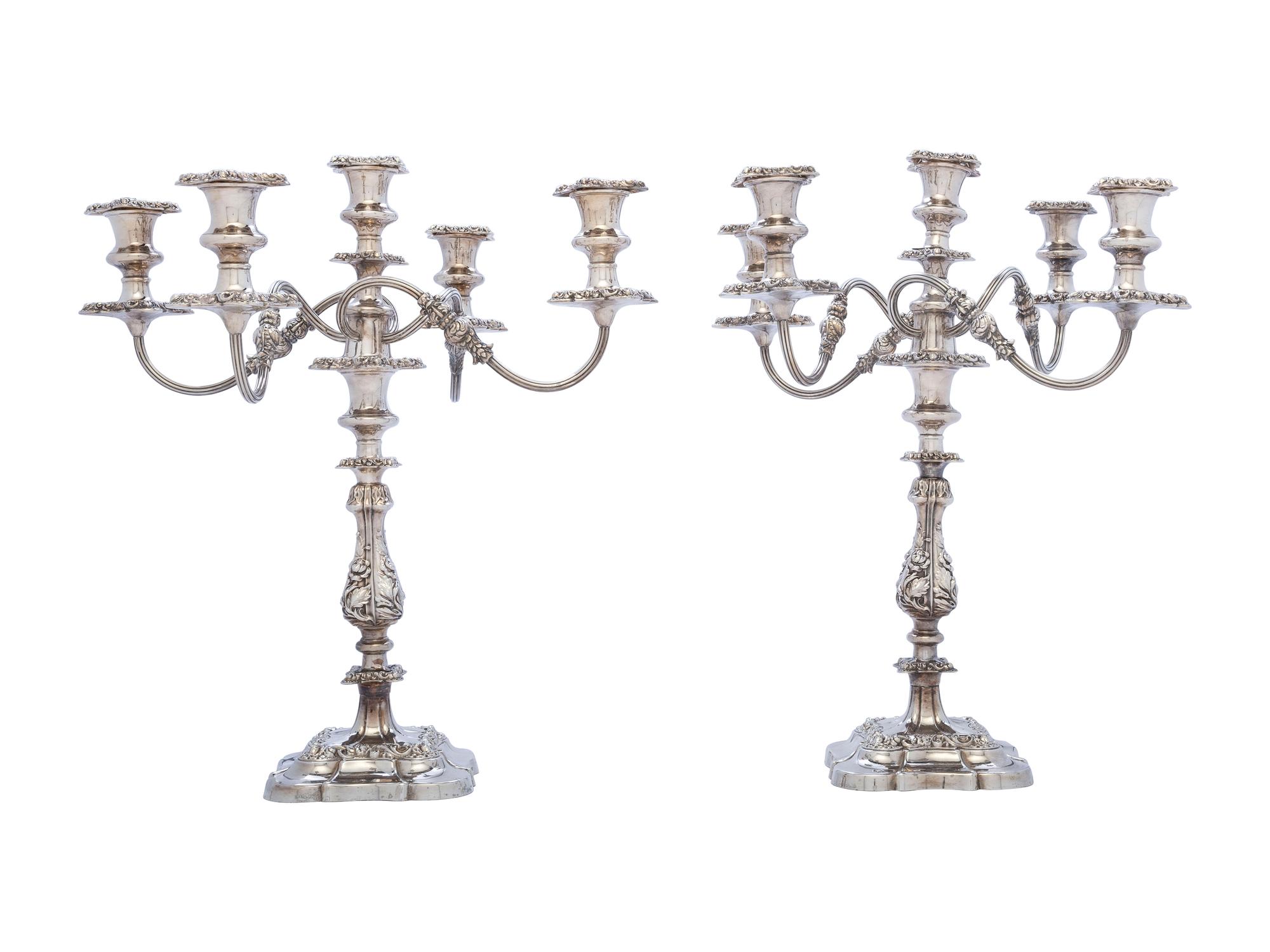 A Pair of English Silverplate Five-Light Candelabra