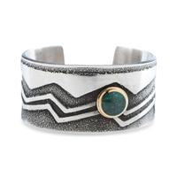Tufa Cast Sterling Silver Cuff Bracelet, with Turquoise Cabochon in an 18K Gold Setting