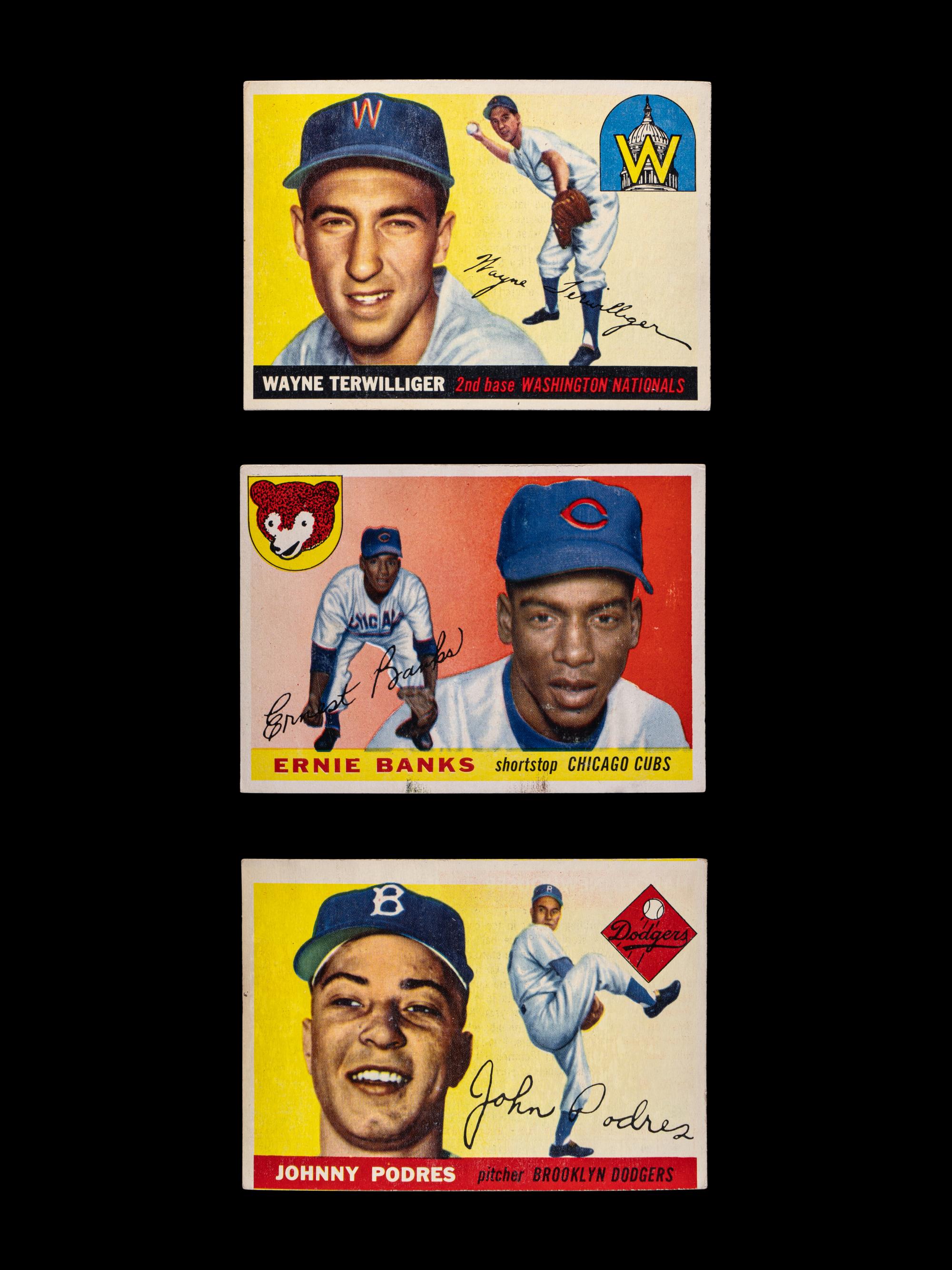A Group of Three 1955 Topps Cards Including Ernie Banks.