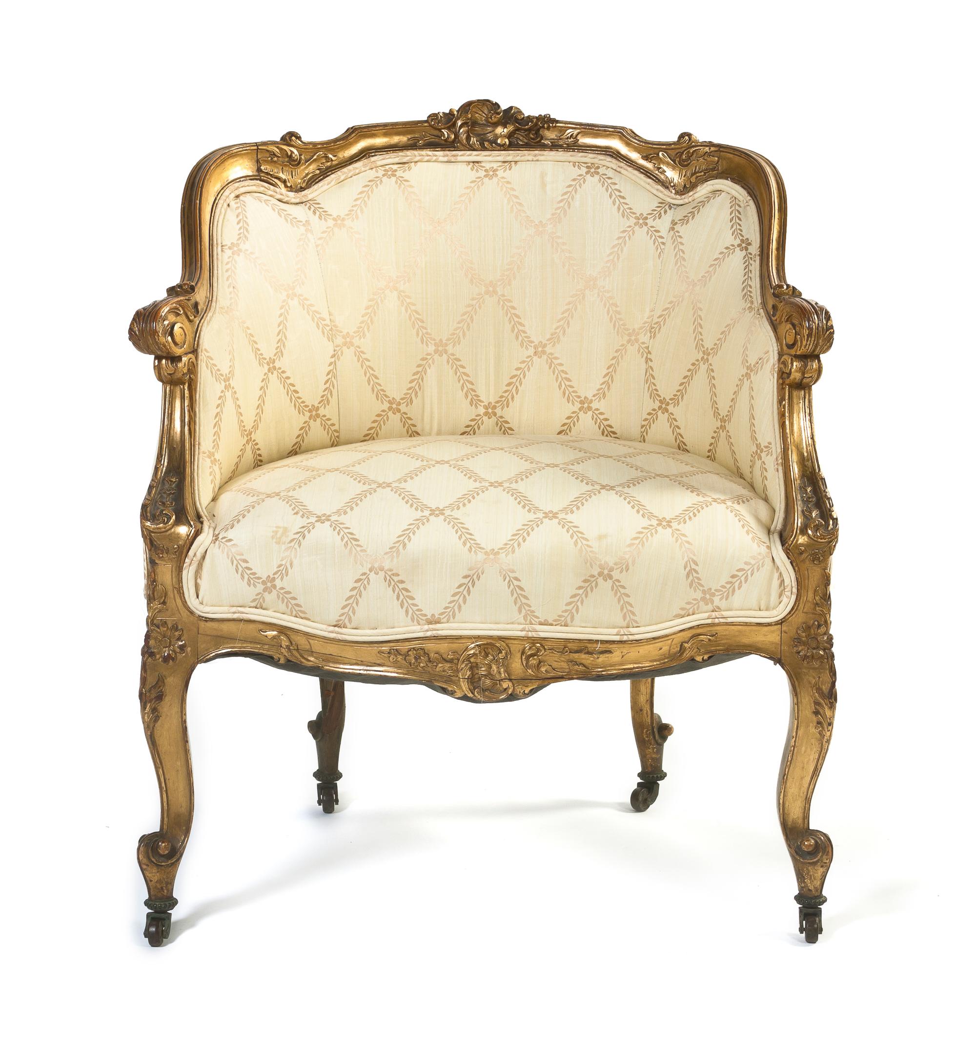 A Louis XV Style Giltwood Bergere, Height 32 inches.