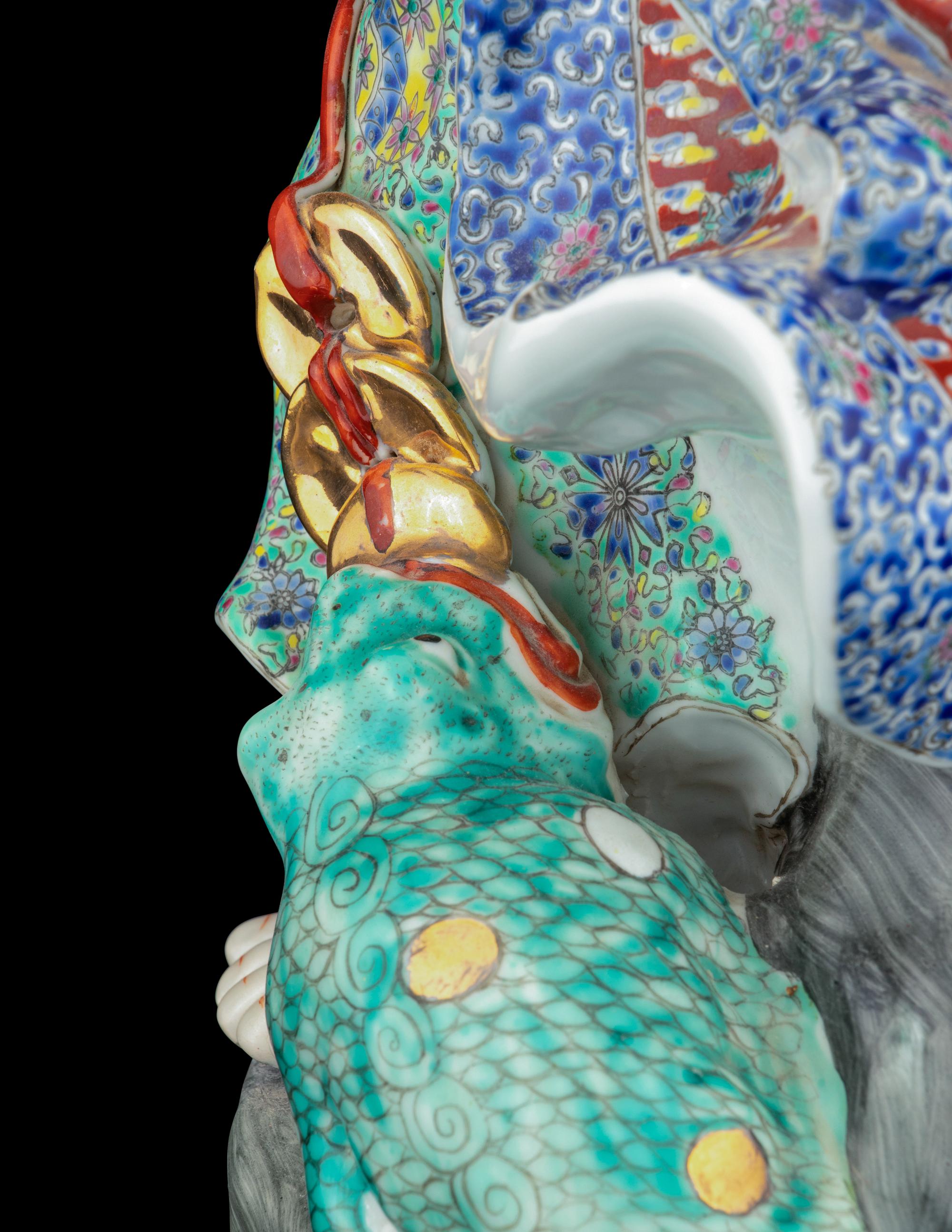 A Large Famille Rose Porcelain Figure of Liu Hai and a Toad