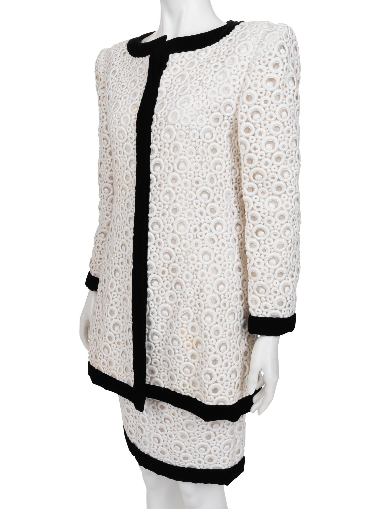 Givenchy Haute Couture Velvet Trimmed Eyelet Skirt Ensemble, 1980-90s