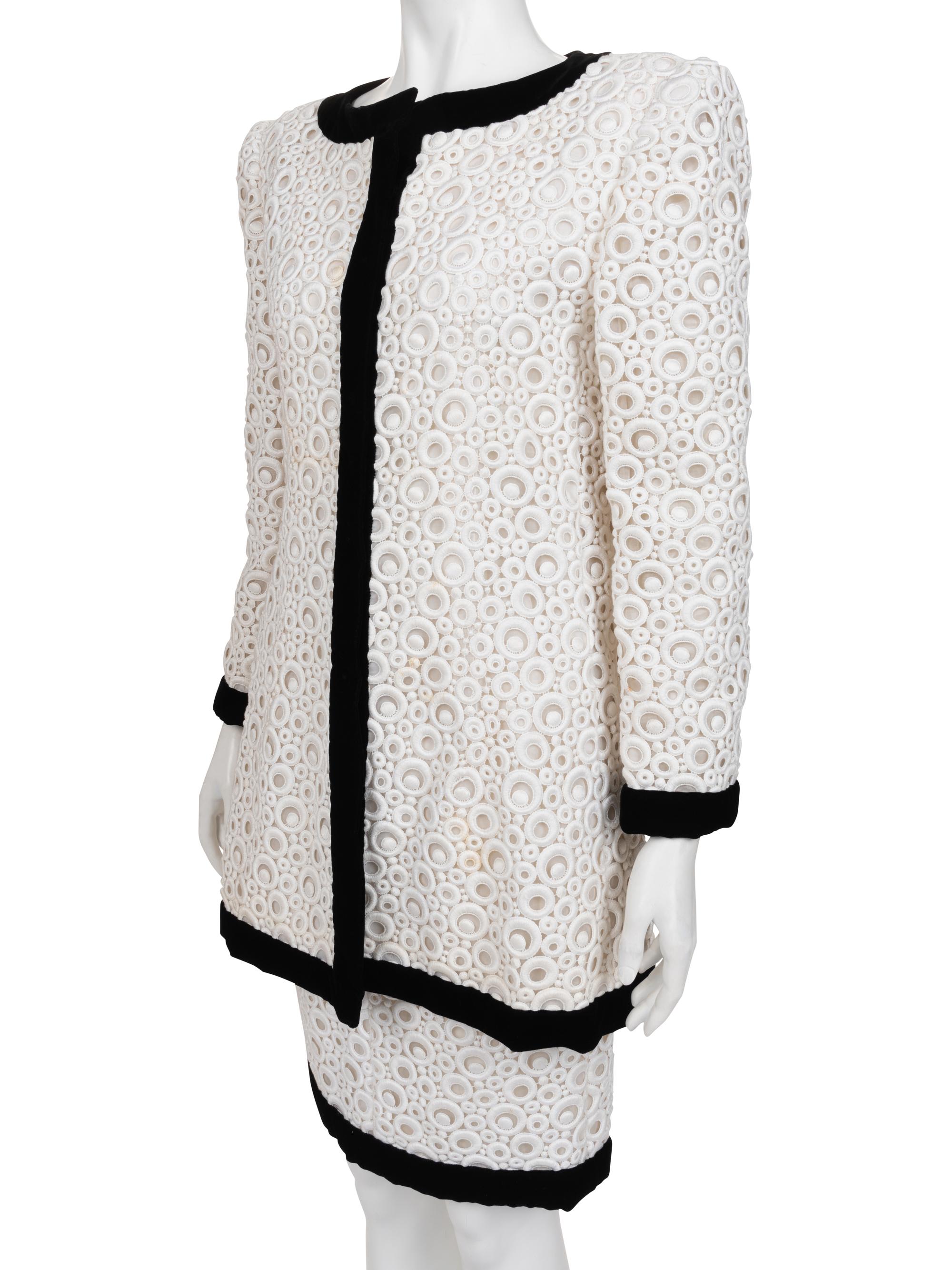 Givenchy Haute Couture Velvet Trimmed Eyelet Skirt Ensemble, 1980-90s
