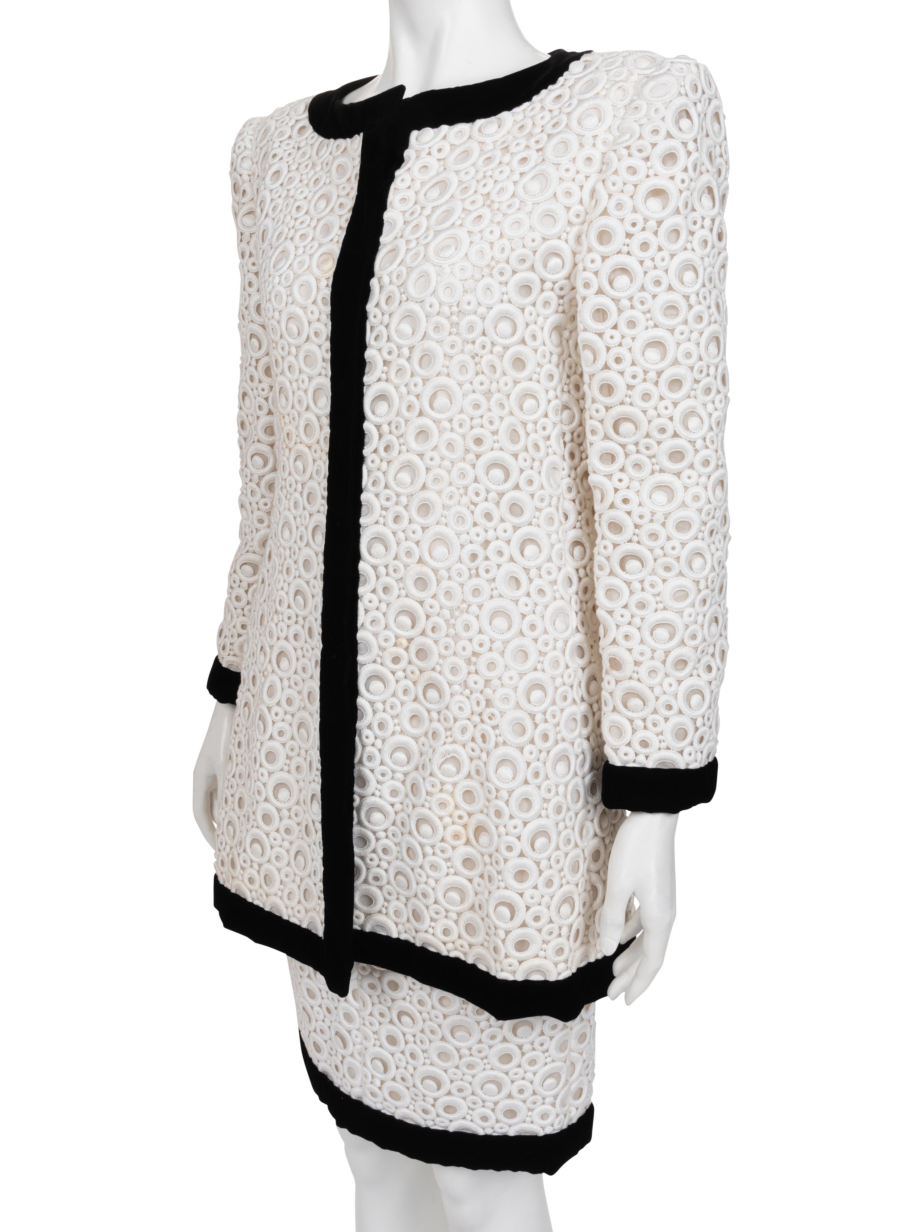 Givenchy Haute Couture Velvet Trimmed Eyelet Skirt Ensemble, 1980-90s