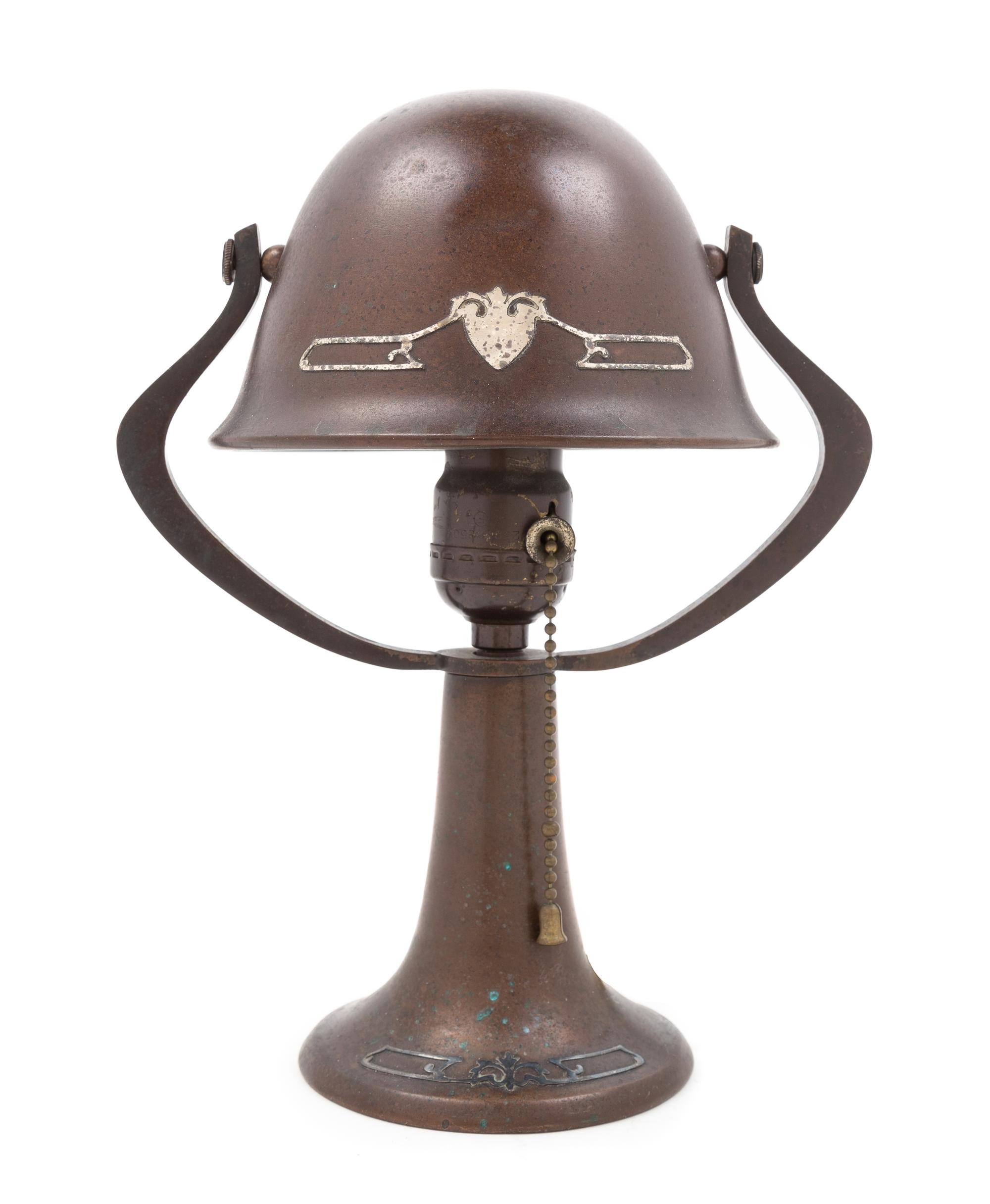Attributed to Heintz, FIRST HALF 20TH CENTURY, a copper and silver overlay table lamp