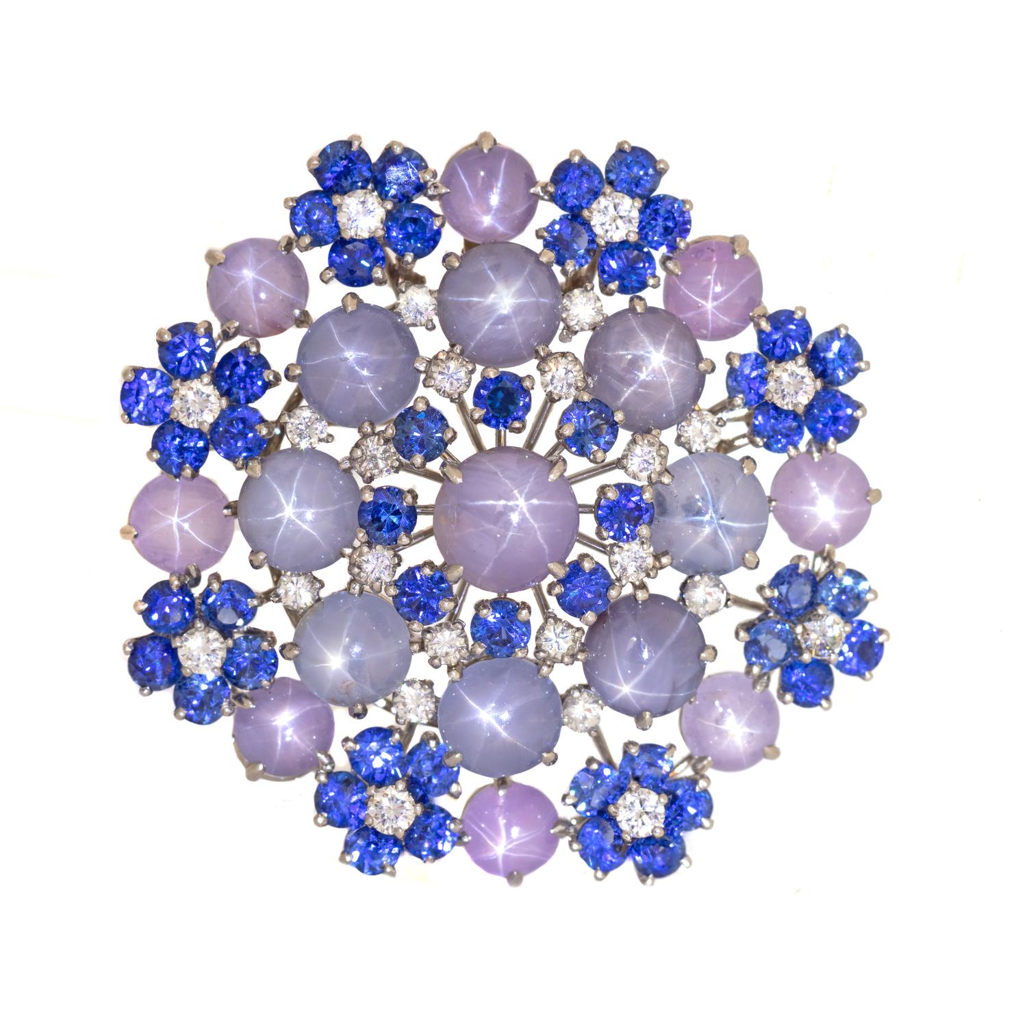 OSCAR HEYMAN, STAR SAPPHIRE, SAPPHIRE AND DIAMOND PENDANT/BROOCH