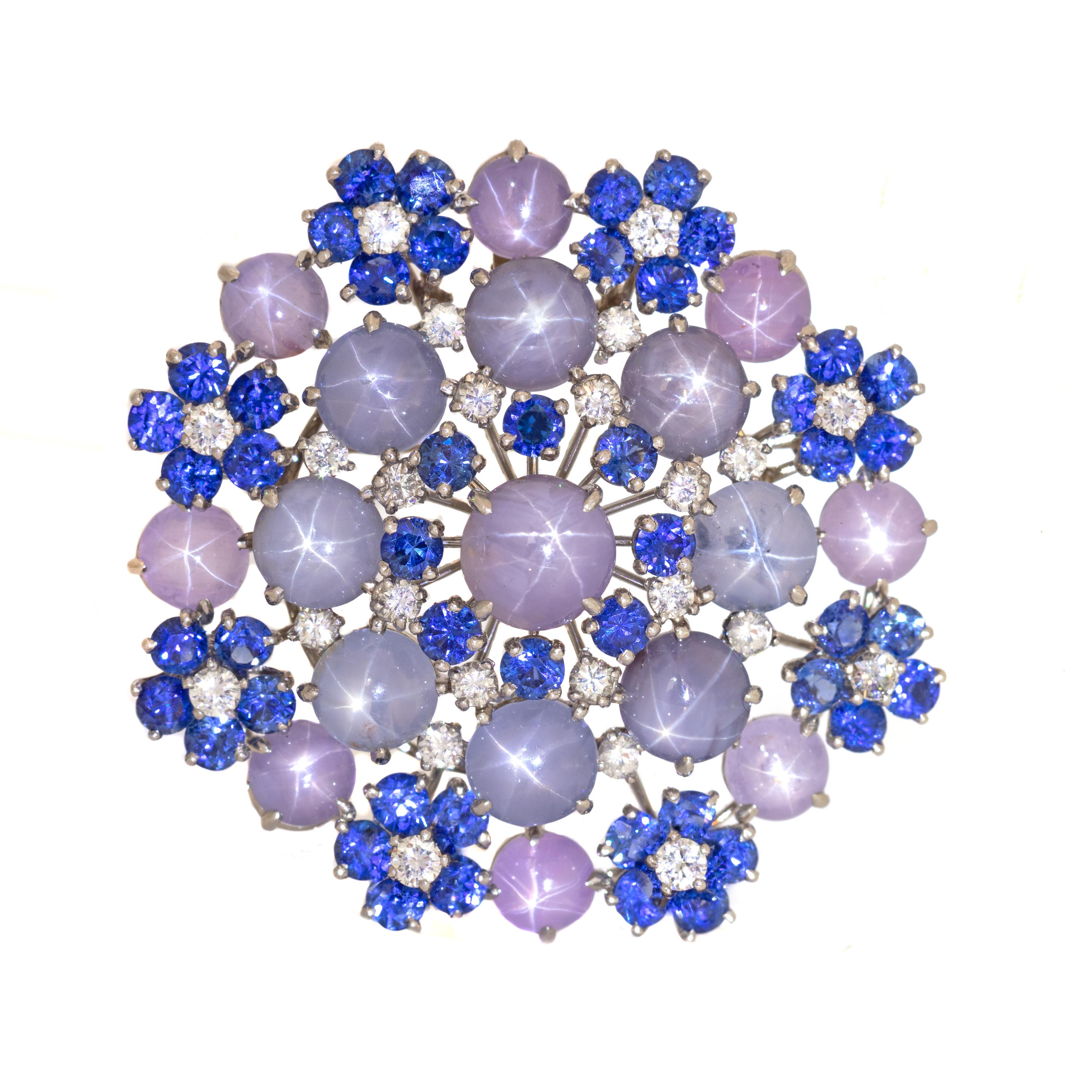 OSCAR HEYMAN, STAR SAPPHIRE, SAPPHIRE AND DIAMOND PENDANT/BROOCH