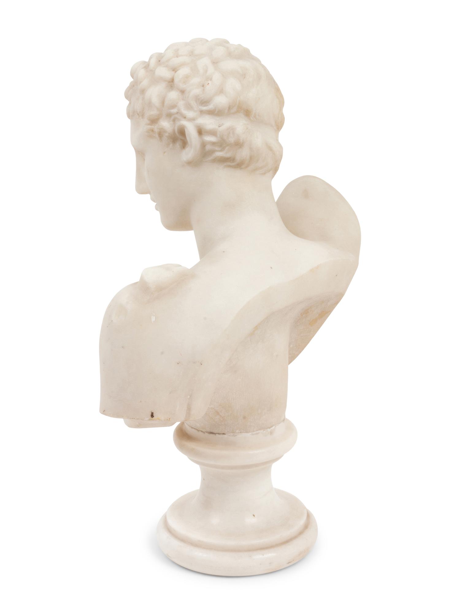 A Carved White Marble Grand Tour Bust of Hermes of Praxiteles