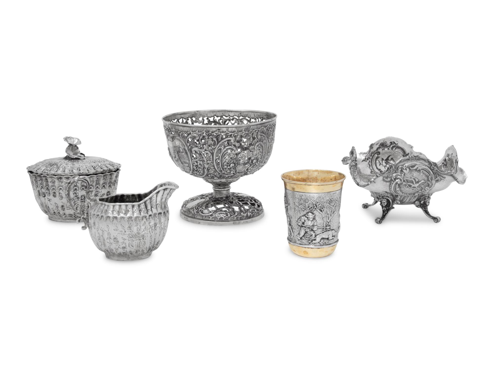 A Group of Five Continental Silver Table Articles