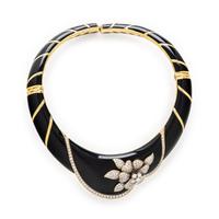 Onyx, Diamond, and Yellow Gold Collar Necklace