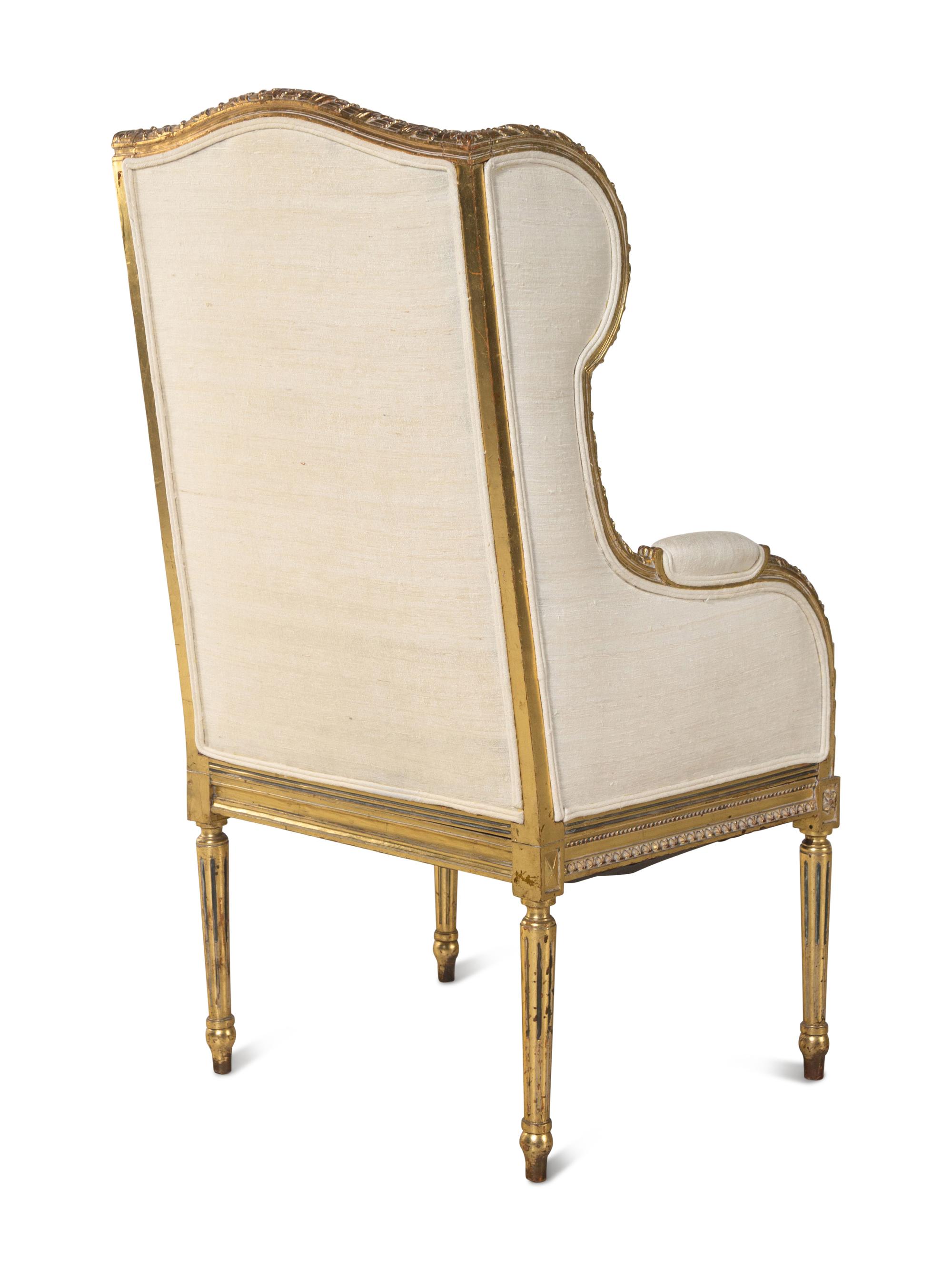 A Louis XVI Style Giltwood Bergère à Oreilles