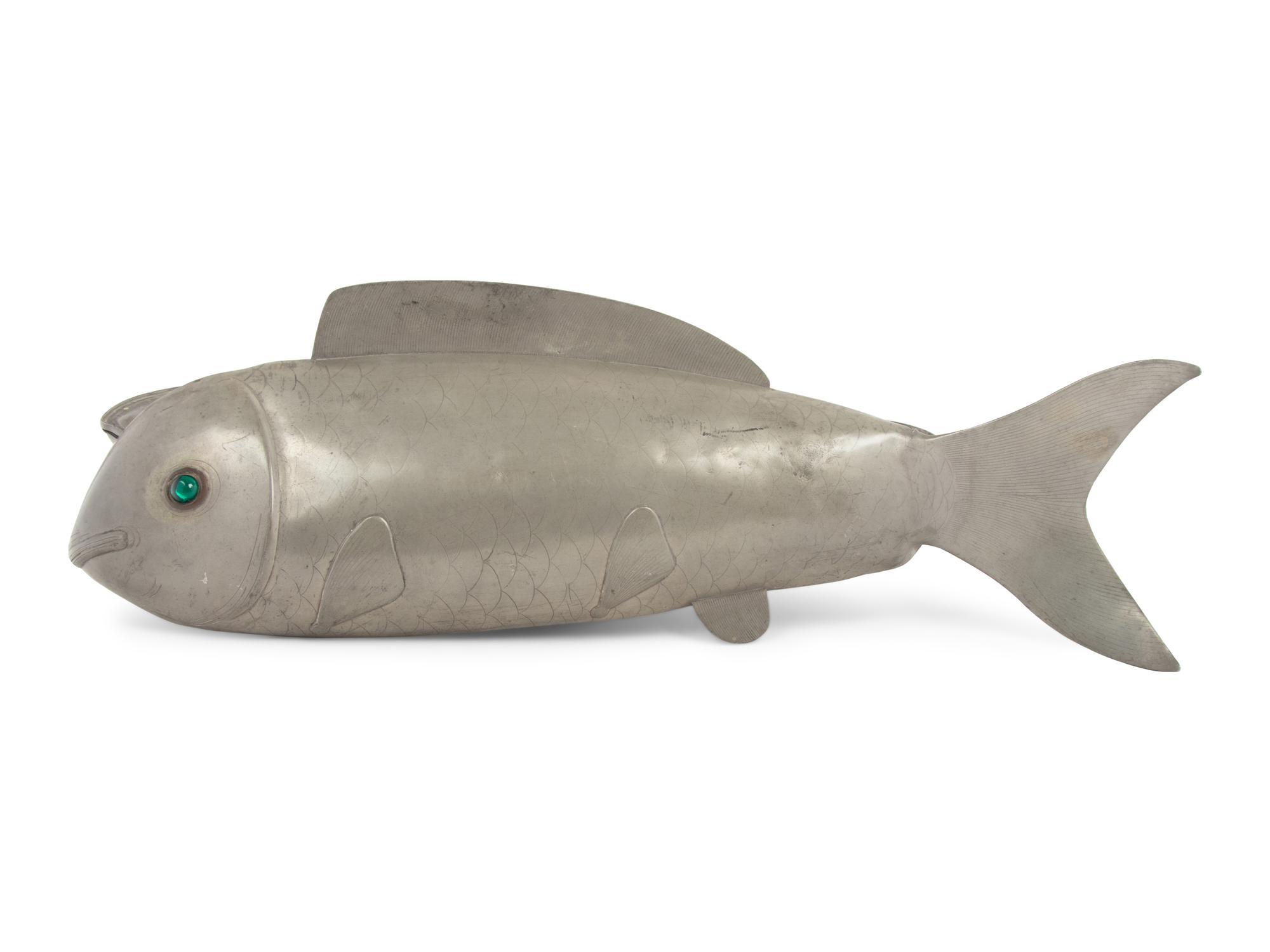A Chinese Export Pewter Fish-Form Dish and Cover