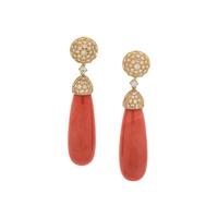 CORAL AND DIAMOND EARCLIPS