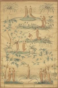A Regency Revival Painted Taffeta Panel