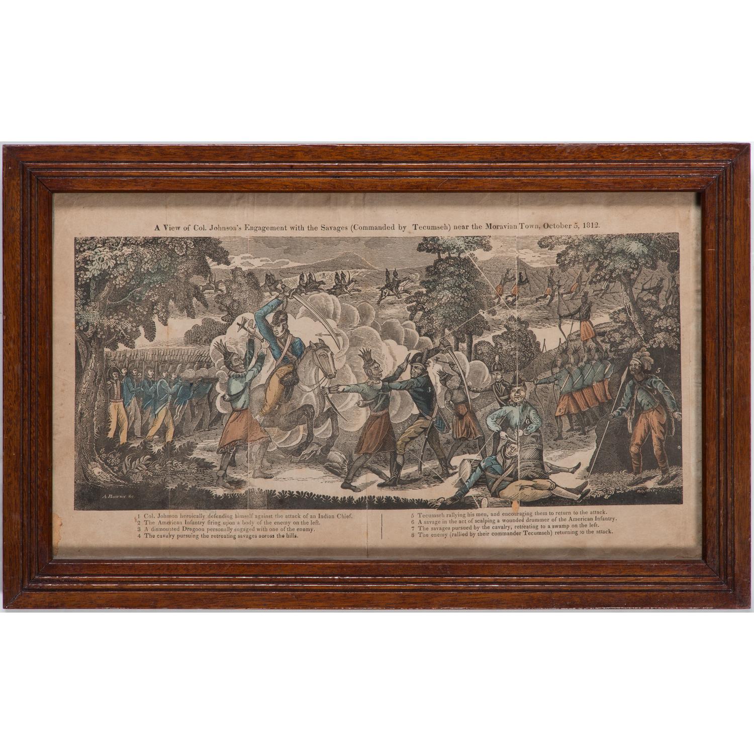 Rare Hand-Colored Engraving of War of 1812 Engagement Between American Forces and Tecumseh