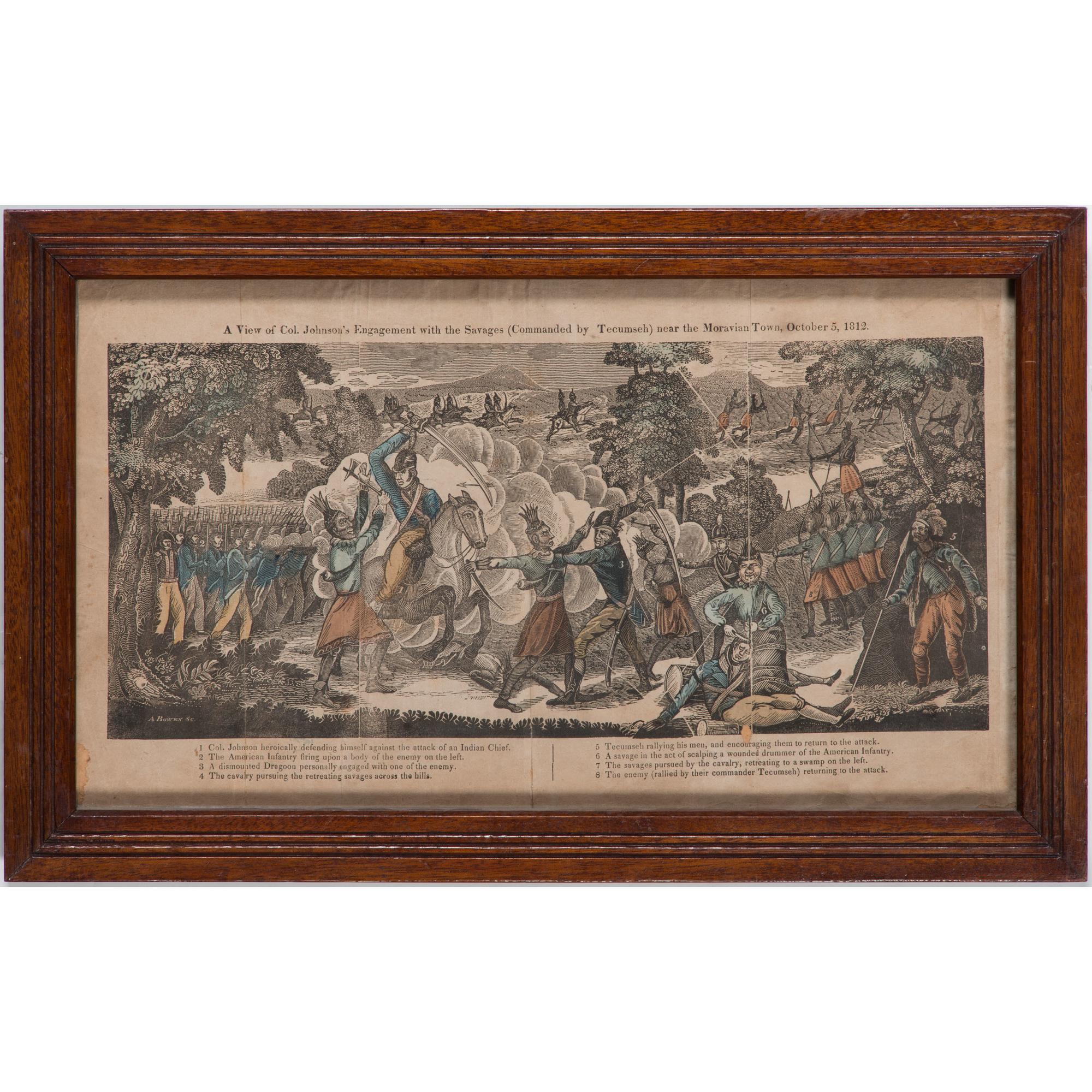 Rare Hand-Colored Engraving of War of 1812 Engagement Between American Forces and Tecumseh